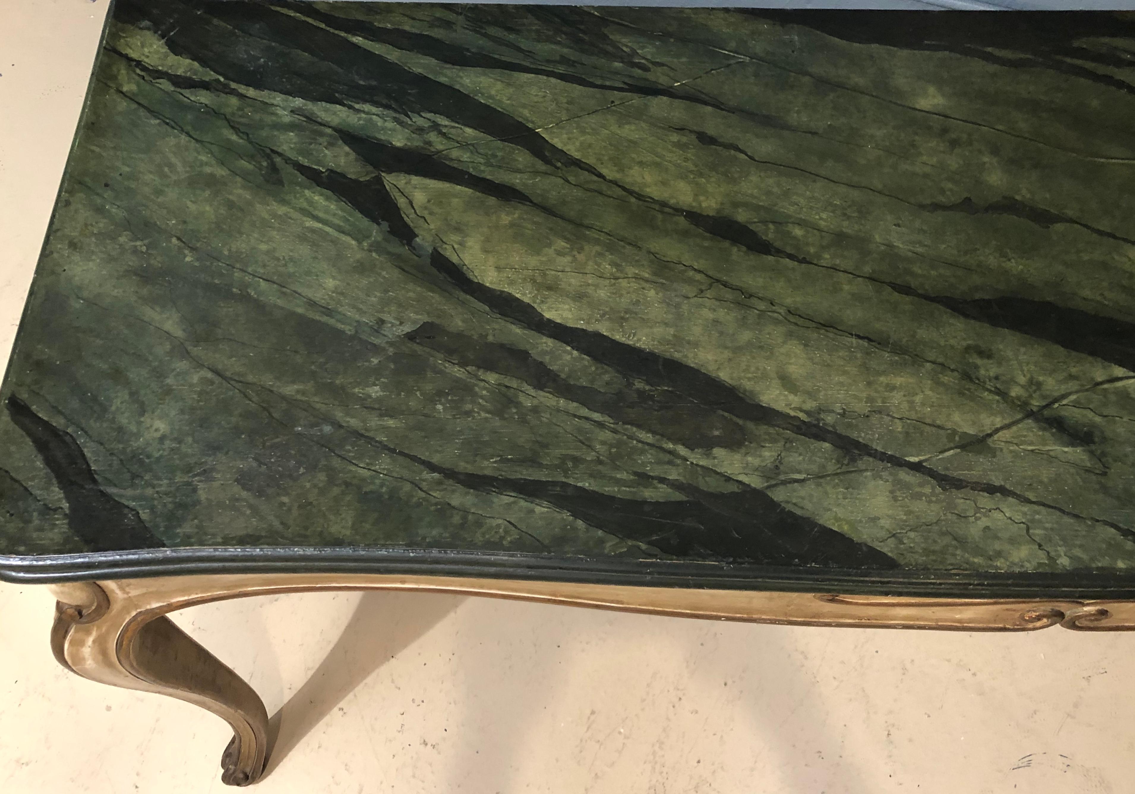 Hand-Painted Louis XV Style Flip Top Console, Dining, Library Table, Painted Faux Marble Top