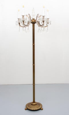 Louis XV Style Brass & Cut Glass Floor Lamp, France, 1968