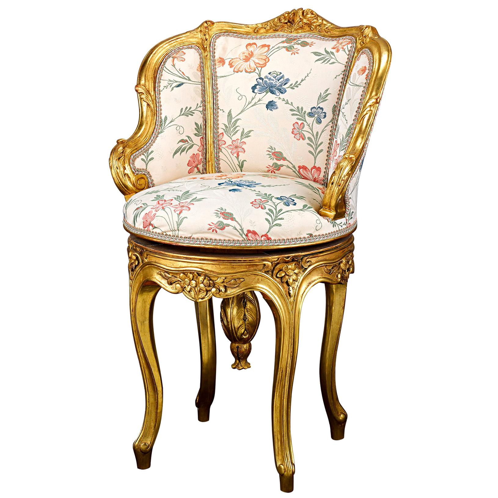 Louis XV Style Floral and Gold Ormolu Piano Stool