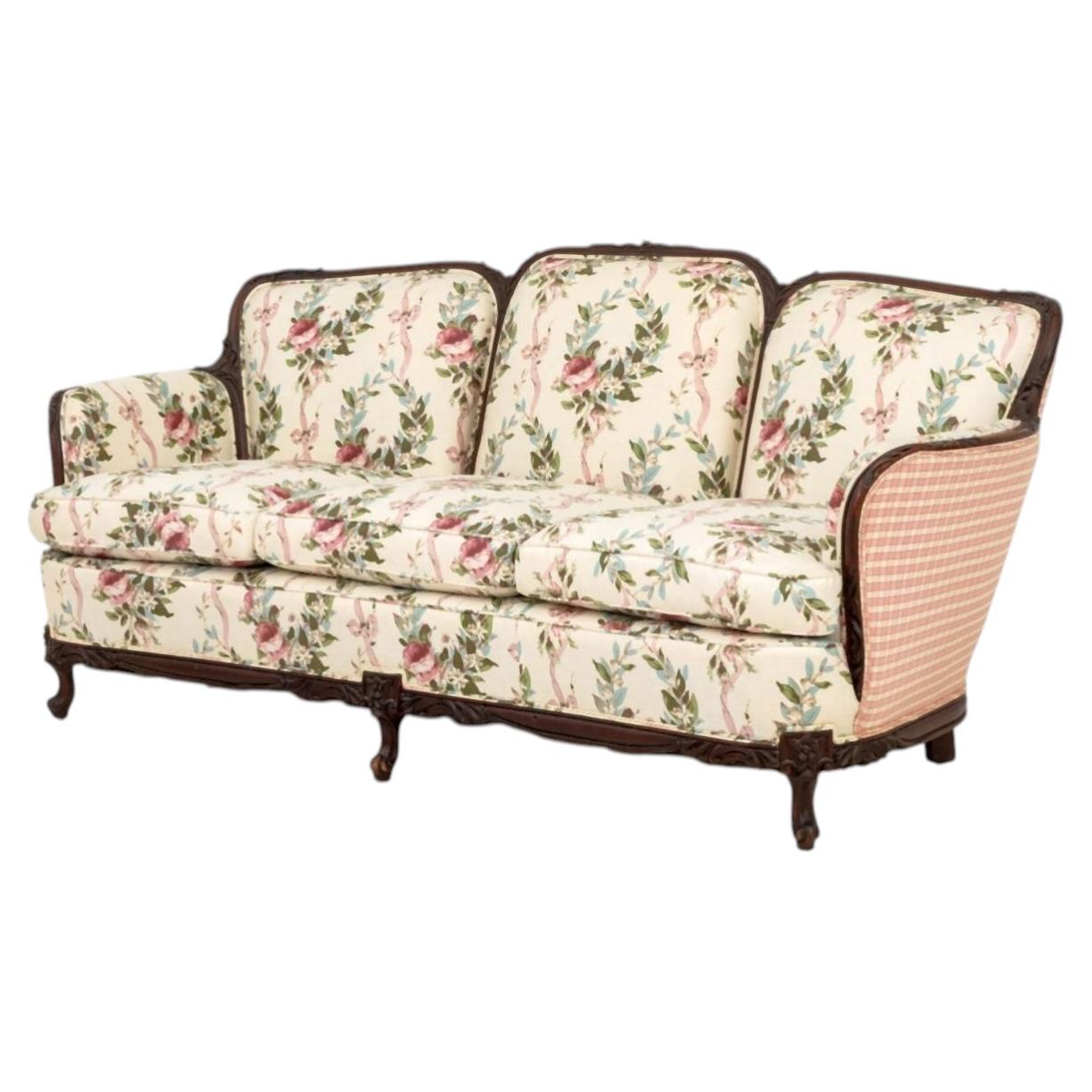 Louis XV Style Floral Upholstered Three-Seat Sofa