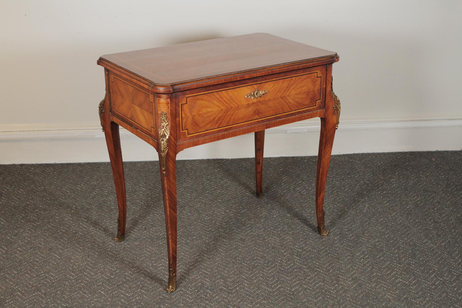 Louis XV Style Folding Vanity or Table with Various Wood Inlaid In Excellent Condition In Lambertville, NJ