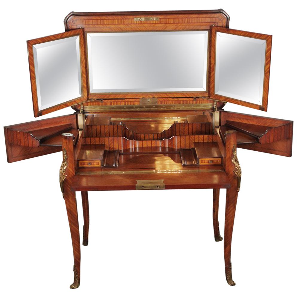 Louis XV Style Folding Vanity or Table with Various Wood Inlaid