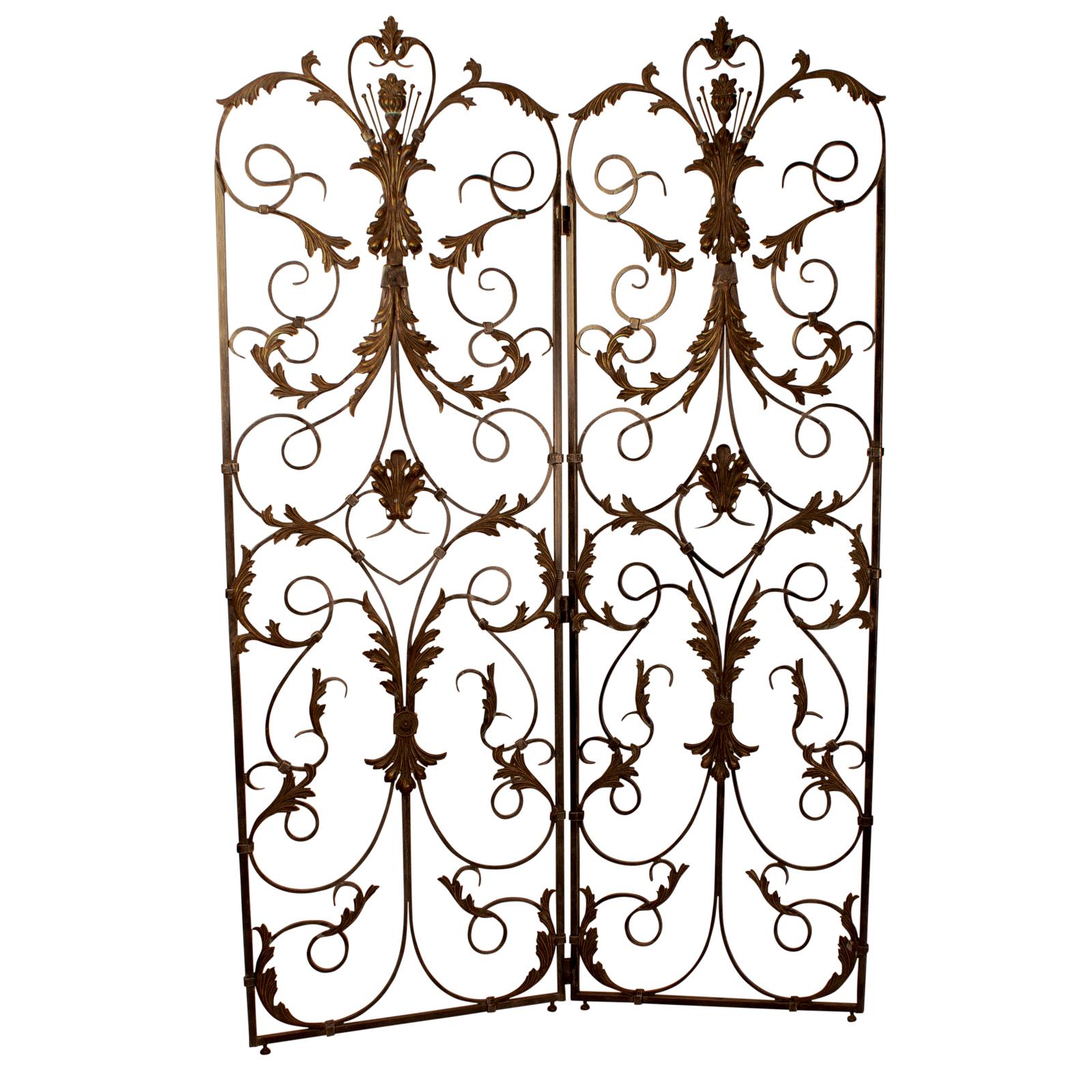 Louis XV Style Forged and Tooled Steel and Brass Panels, France 19th Century