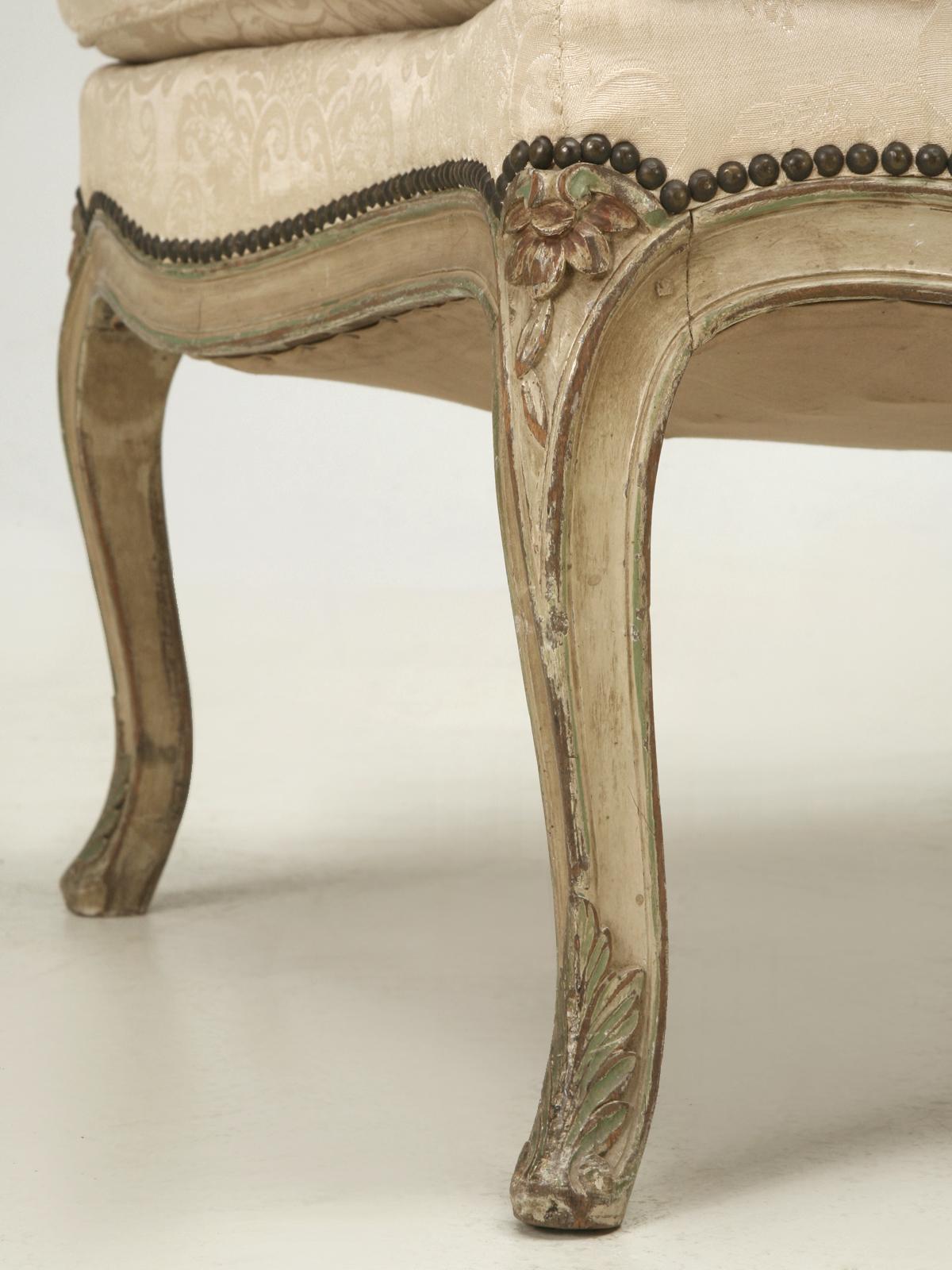 Louis XV Style French Antique Bergère and Ottoman in Original Paint Great Patina For Sale 6