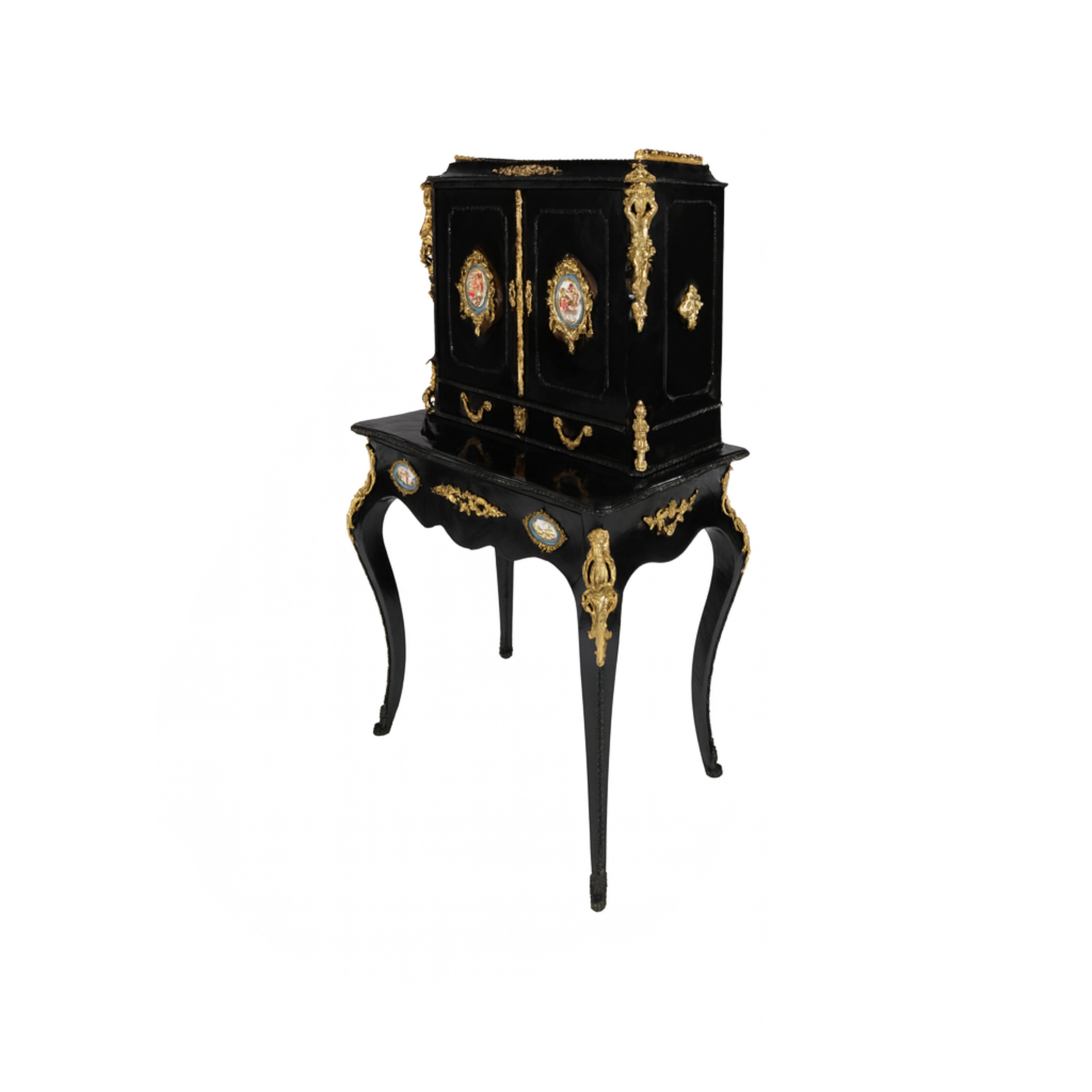 Francese Bonheur du Jour francese in lacca nera in stile Luigi XV, fine XIX secolo in vendita