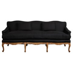 Louis XV Stil Französisch geschnitzt Nussbaum und schwarzem Leinen Sofa