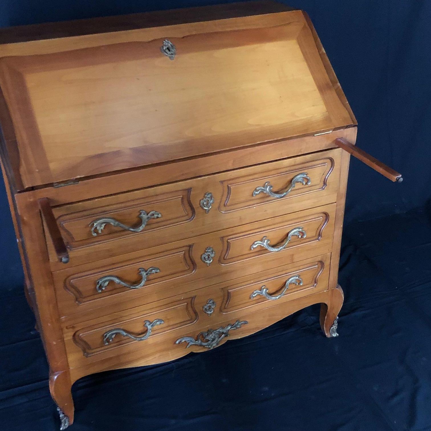 Louis XV Style French Carved Walnut Drop Front Secretary Desk In Good Condition In Hopewell, NJ