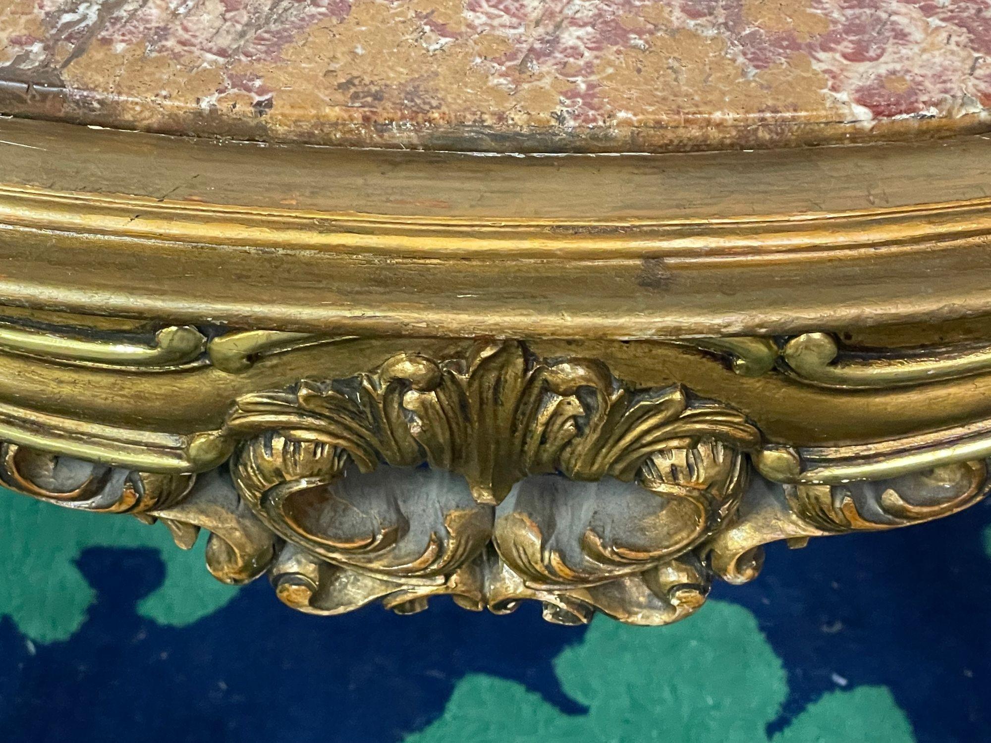Französischer Ess- und Wohnzimmertisch im Louis-XV-Stil, Beistelltisch, vergoldetes Holz, Marmorplatte im Angebot 6
