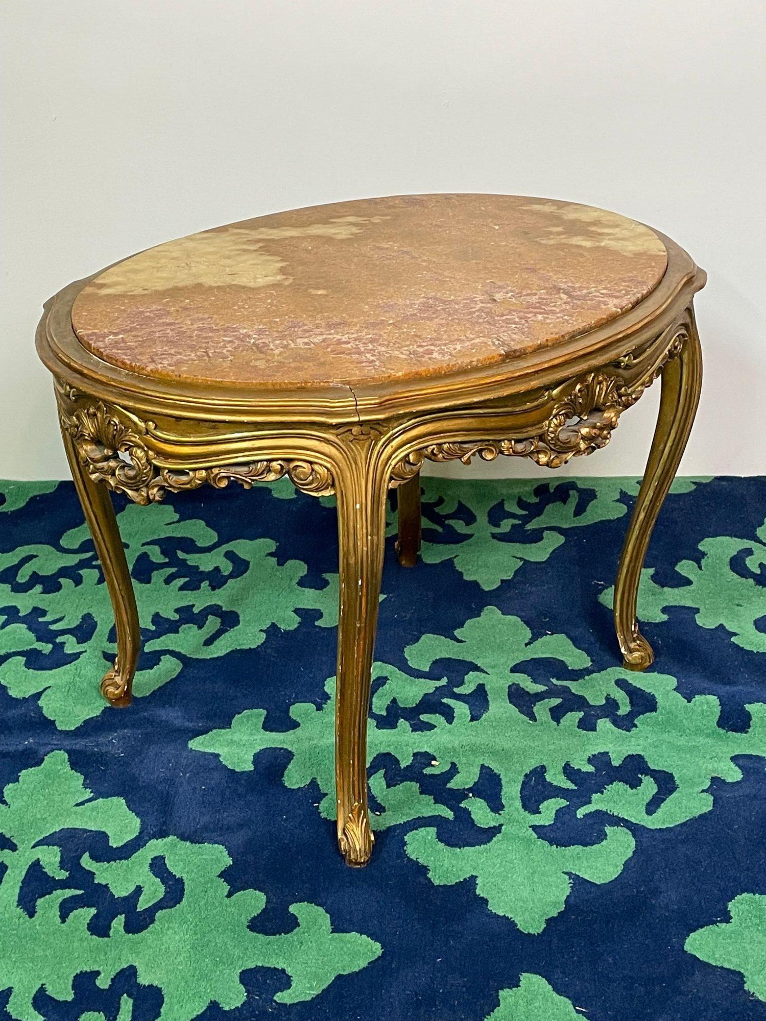 Louis XV Style French Center, End Table, Giltwood, Marble Top, Accent Table For Sale 2