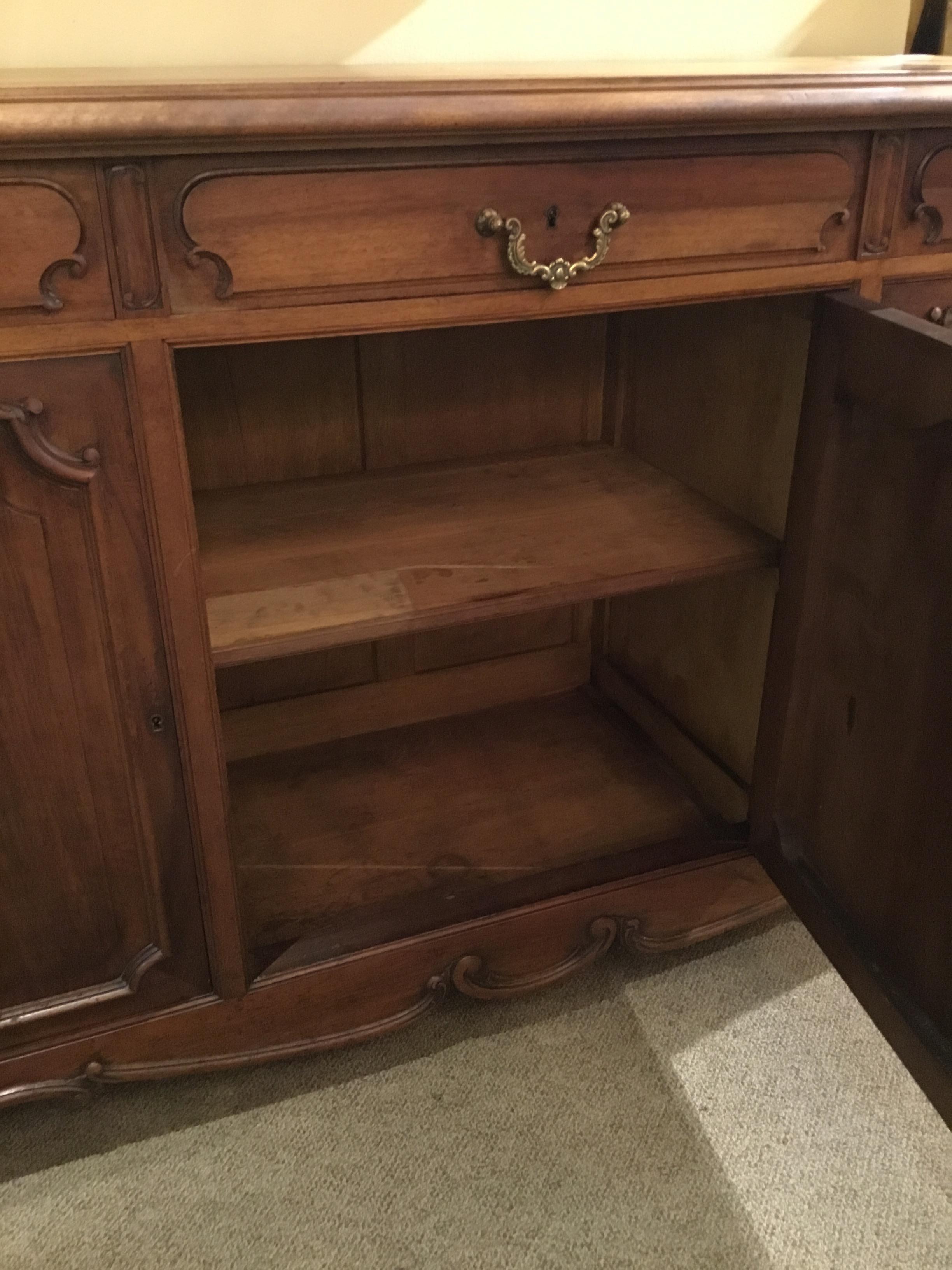 Louis XV-Style French Country Carved Walnut Sideboard or Buffet, Signed 4