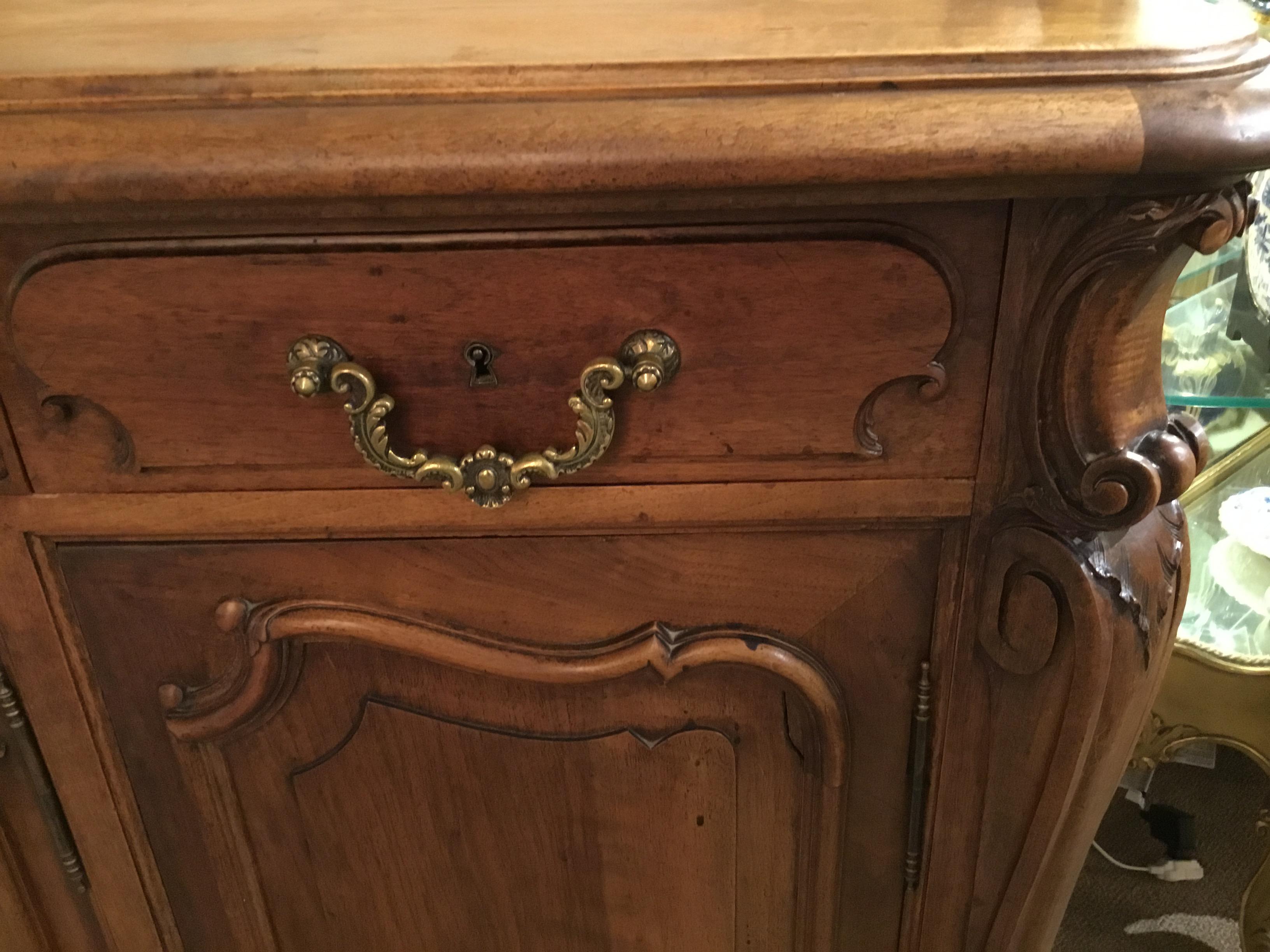 Louis XV-Style French Country Carved Walnut Sideboard or Buffet, Signed 5