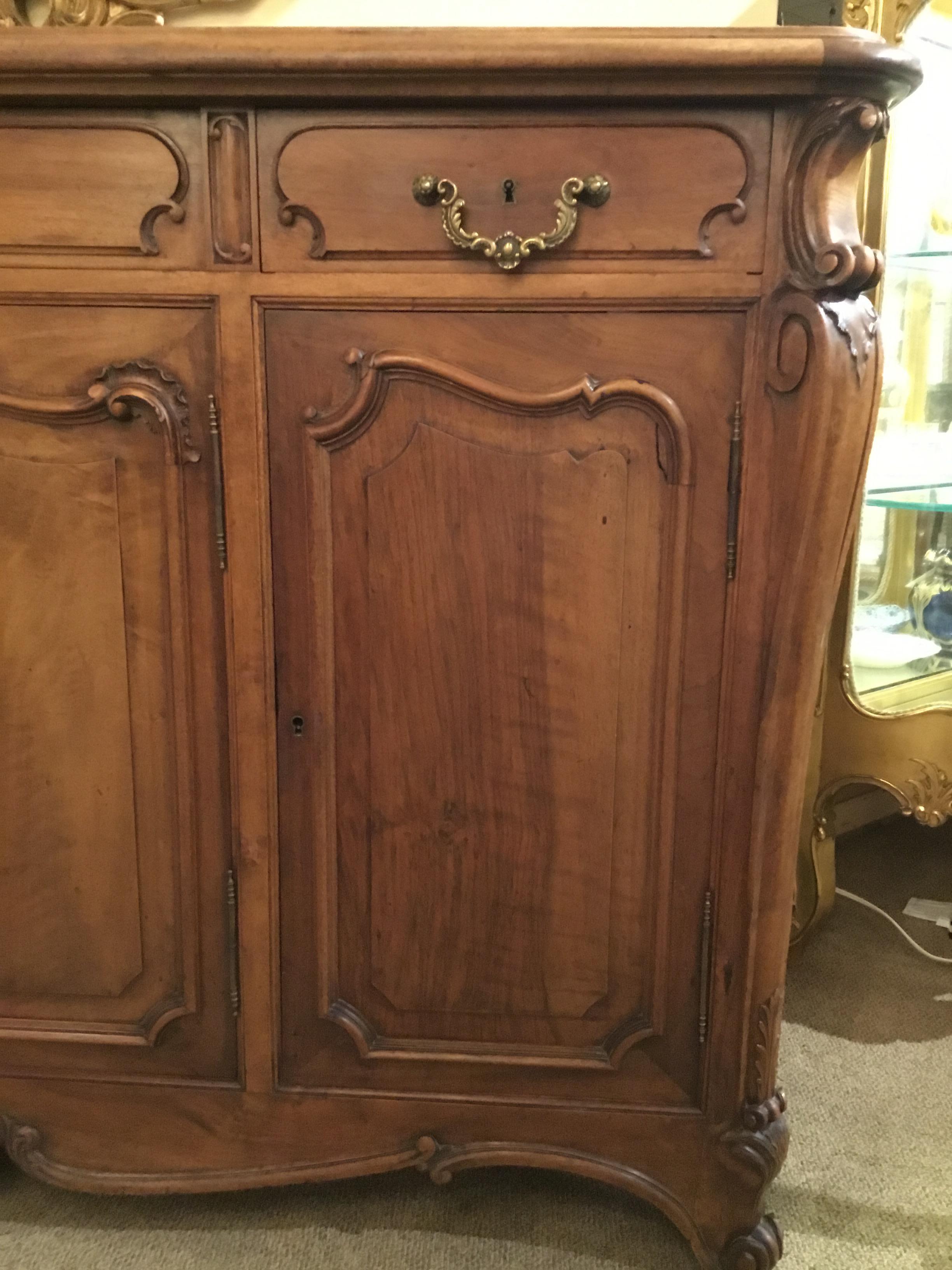 Louis XV-Style French Country Carved Walnut Sideboard or Buffet, Signed 6