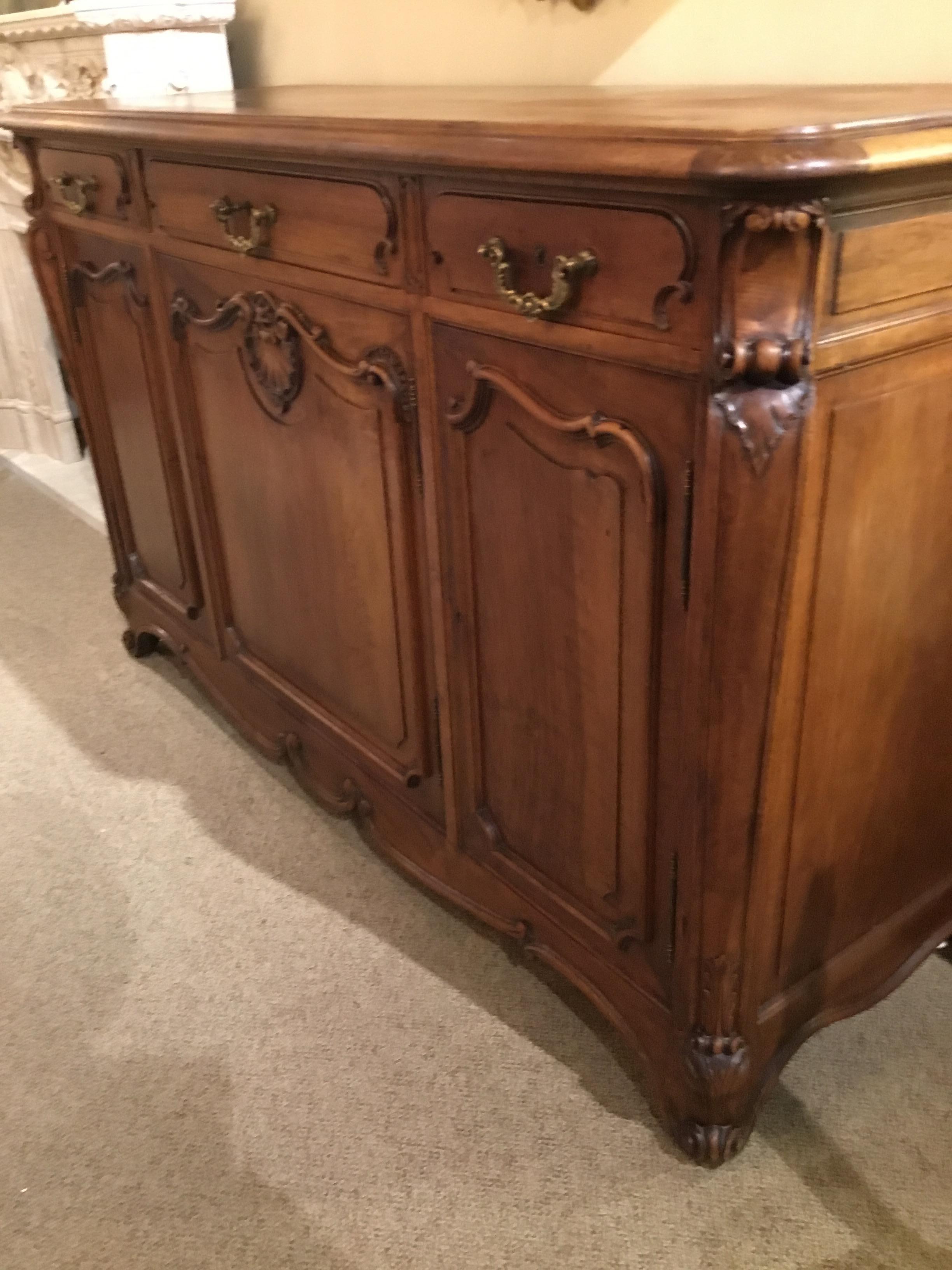 Louis XV-Style French Country Carved Walnut Sideboard or Buffet, Signed 7
