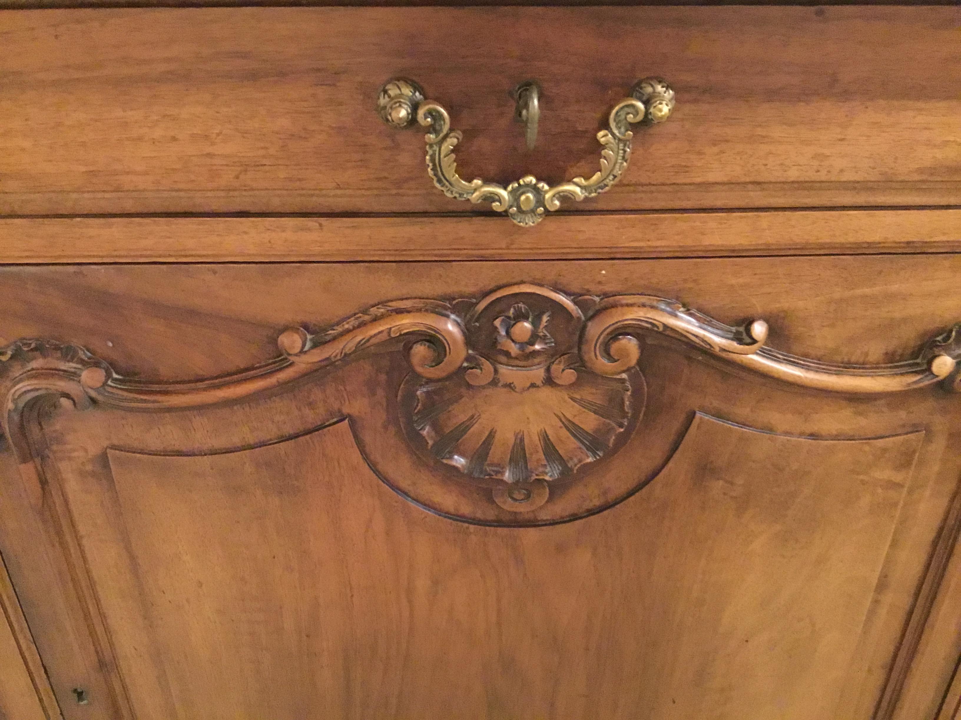 19th Century Louis XV-Style French Country Carved Walnut Sideboard or Buffet, Signed
