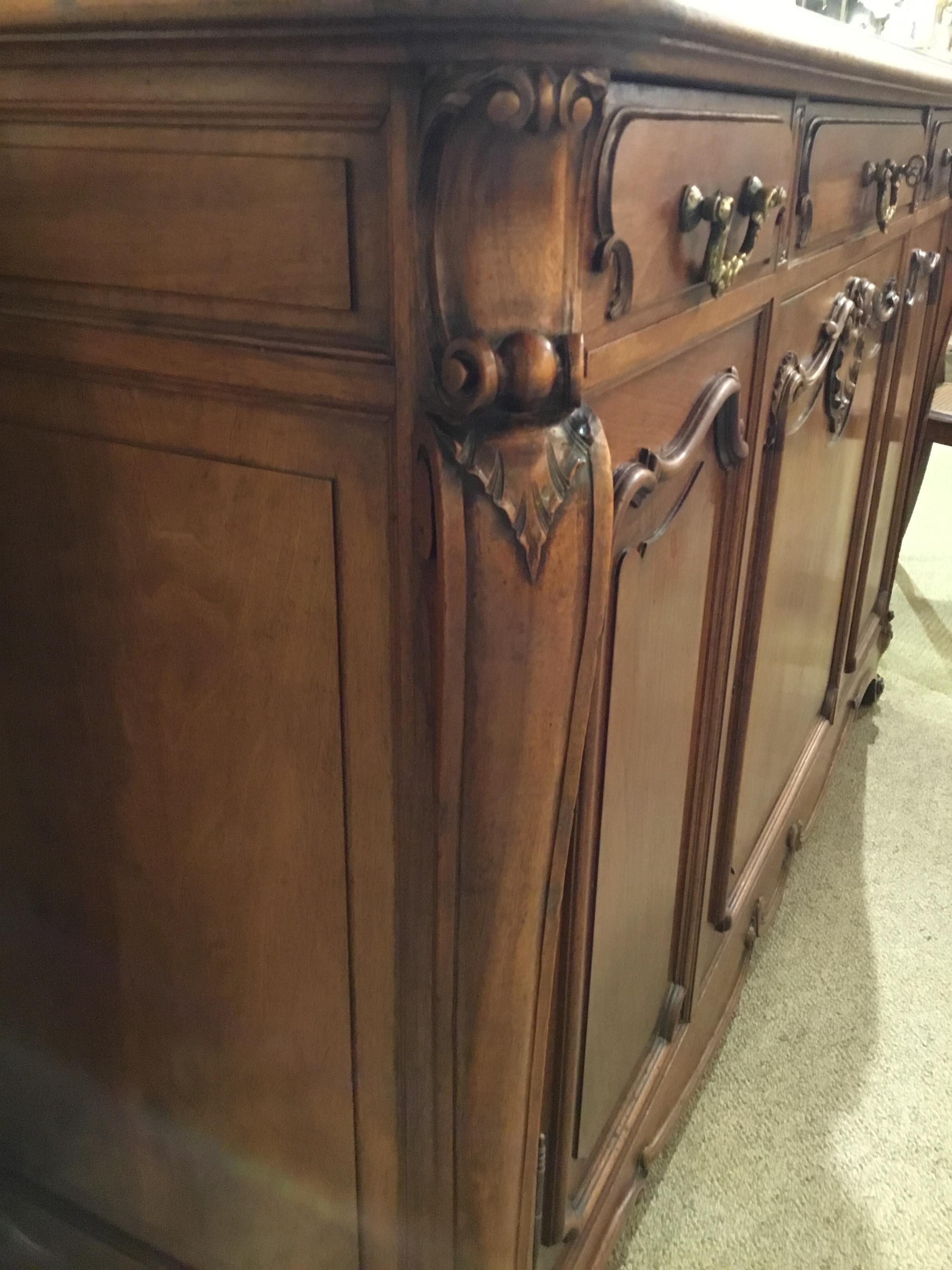 Louis XV-Style French Country Carved Walnut Sideboard or Buffet, Signed 2