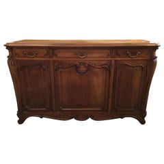 Louis XV-Style French Country Carved Walnut Sideboard or Buffet, Signed
