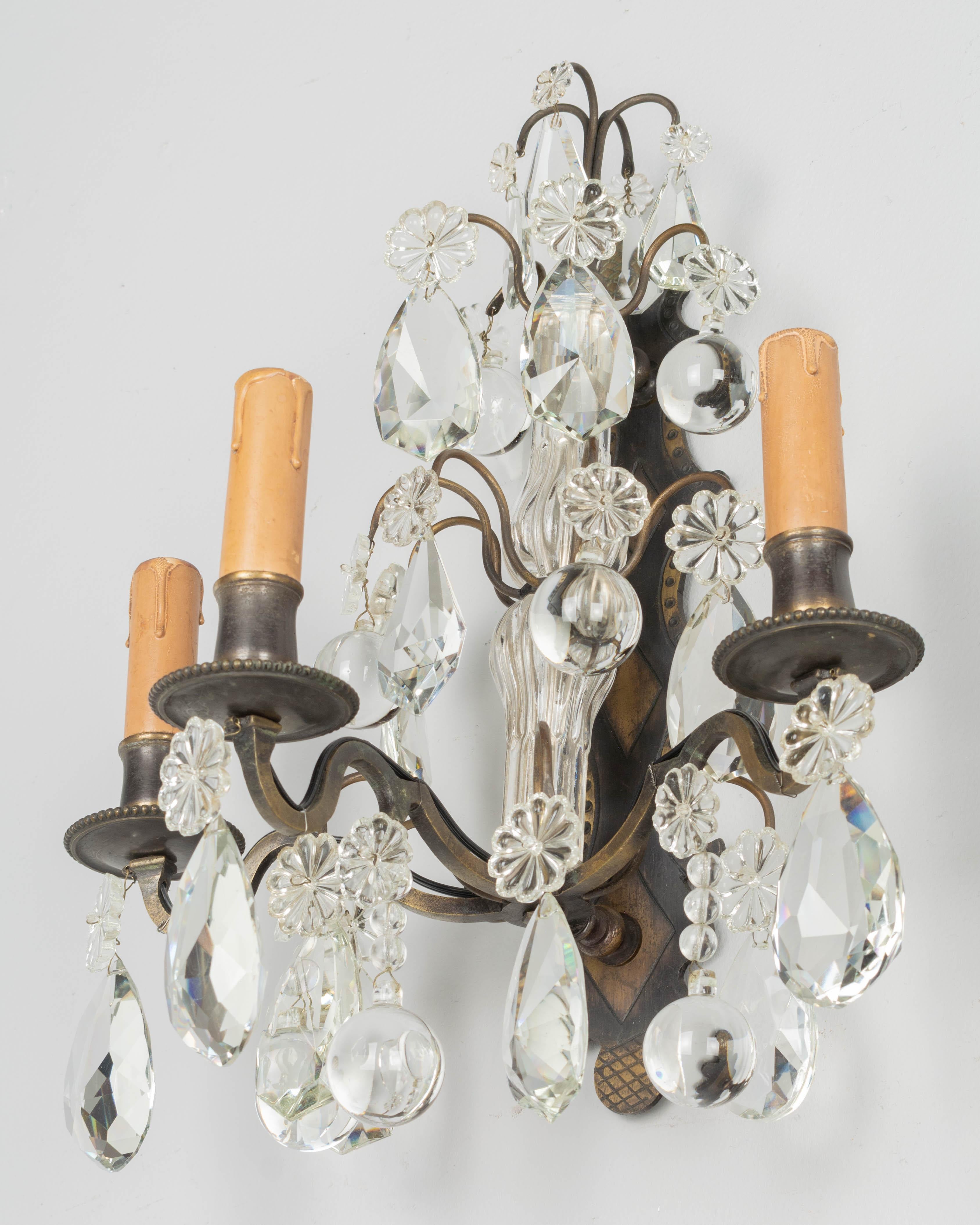 Louis XV Style French Crystal and Brass Sconces, a Pair For Sale 5