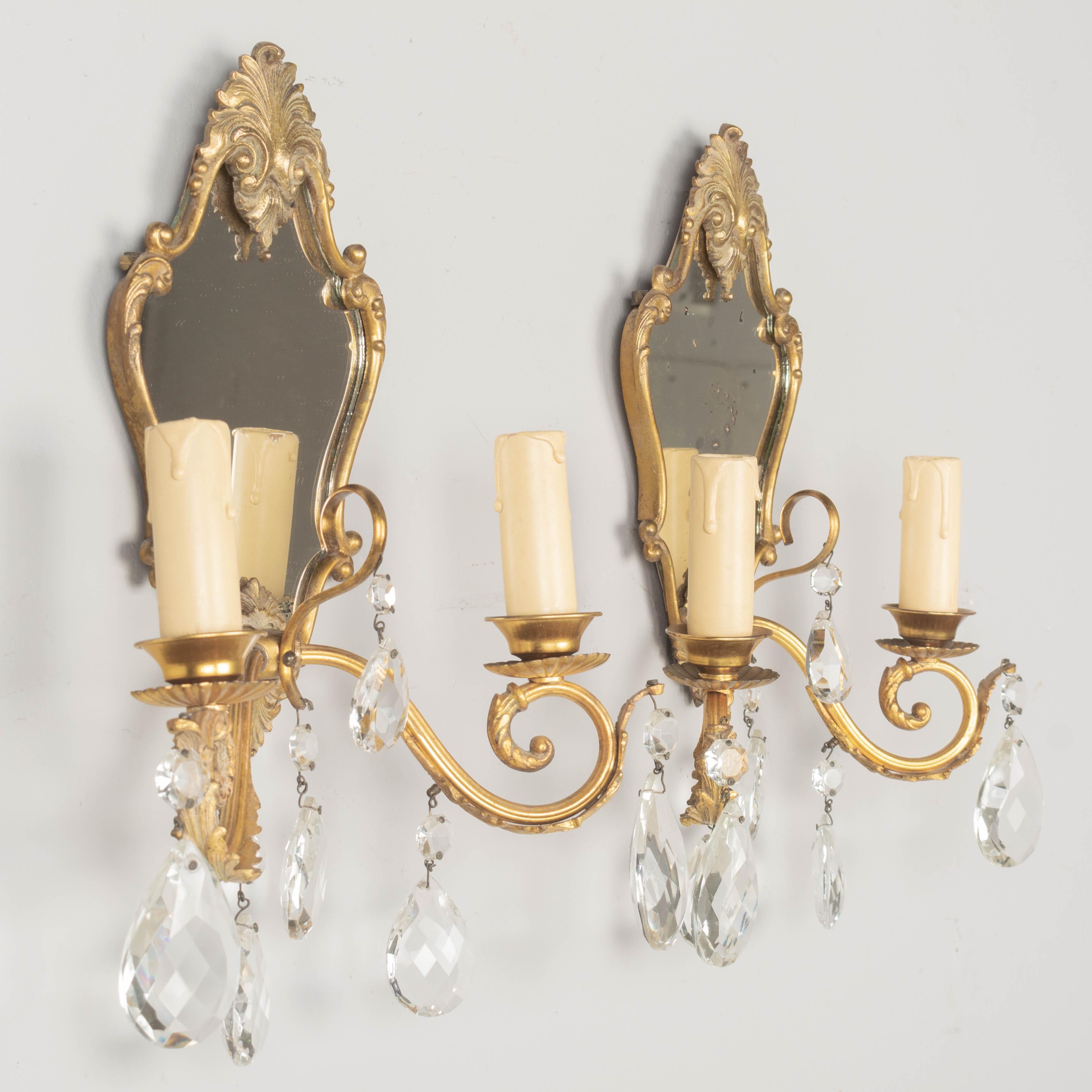 Louis XV Style French Crystal and Brass Sconces, a Pair For Sale 1