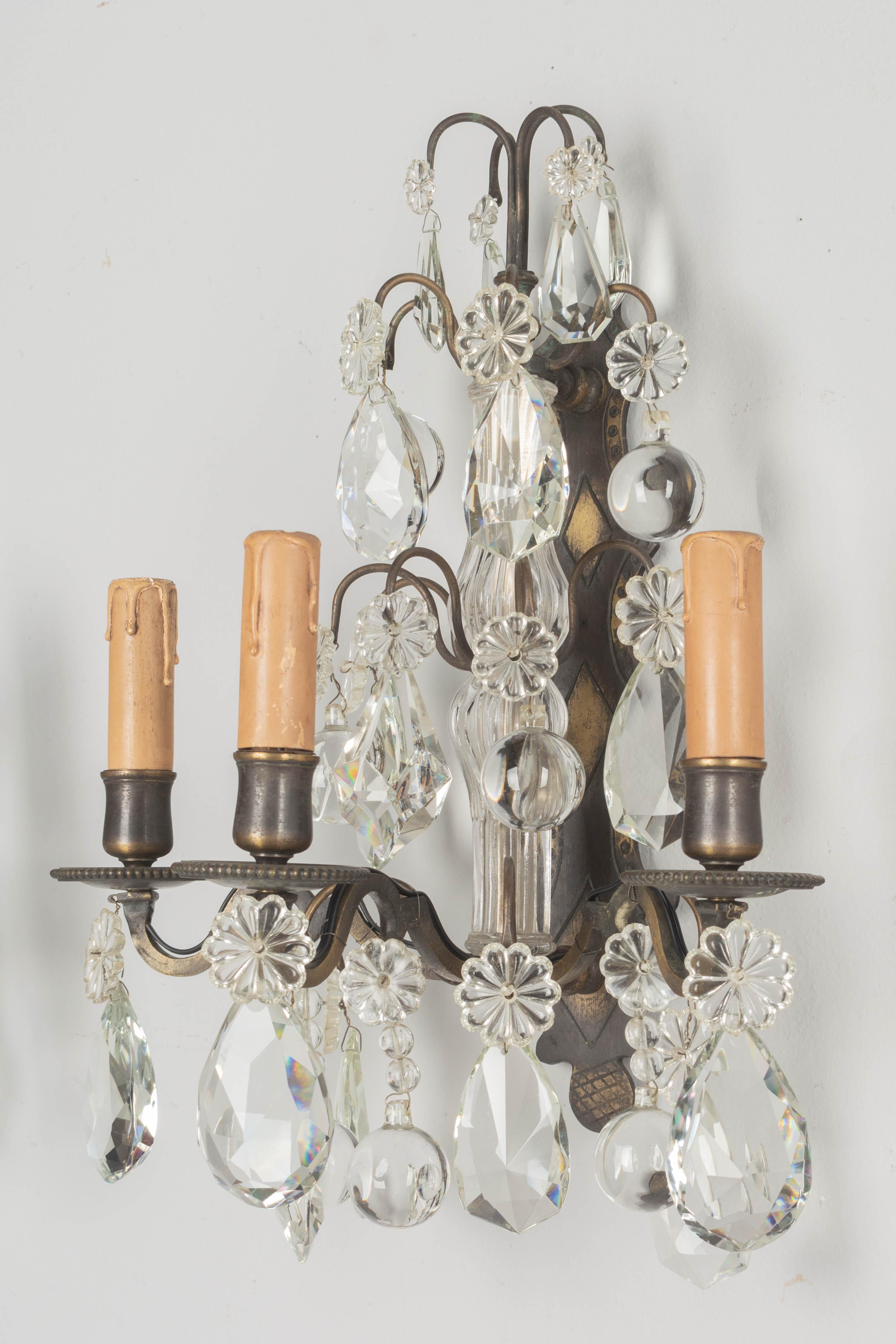 Louis XV Style French Crystal and Brass Sconces, a Pair For Sale 1