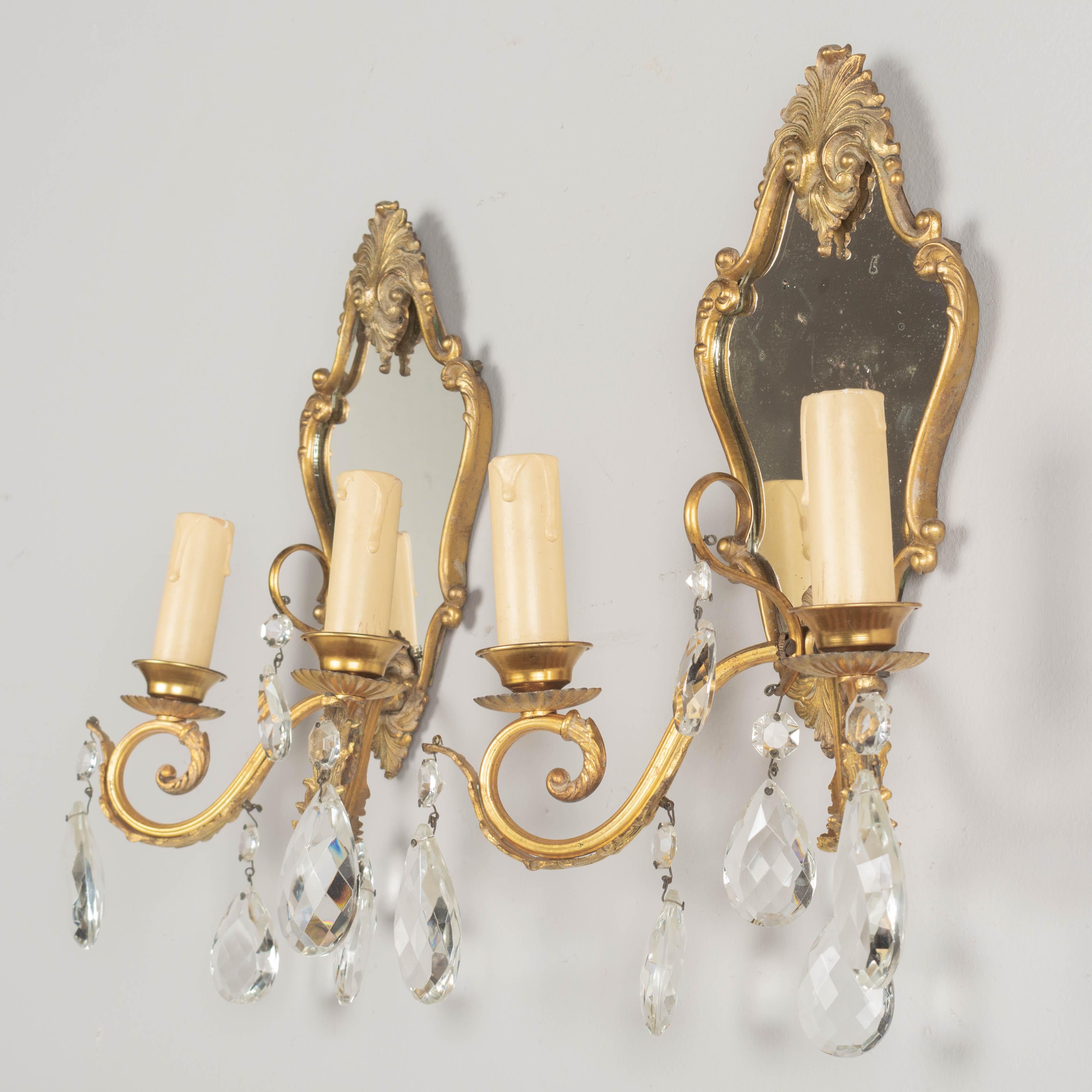 Louis XV Style French Crystal and Brass Sconces, a Pair For Sale 2