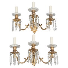 Louis XV Style French Crystal and Brass Sconces, a Pair