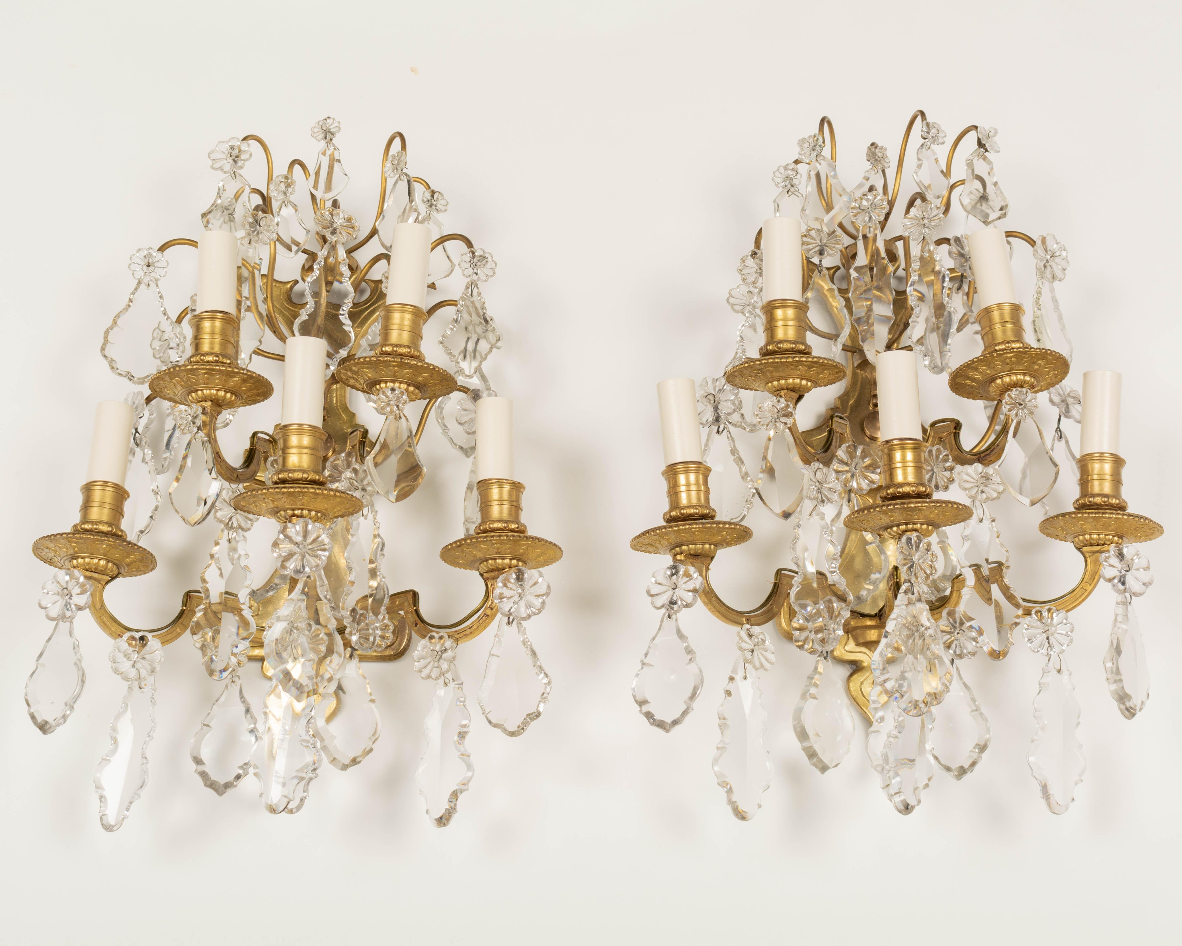 Louis XV Style French Crystal and Bronze Sconces, a Pair In Good Condition For Sale In Winter Park, FL