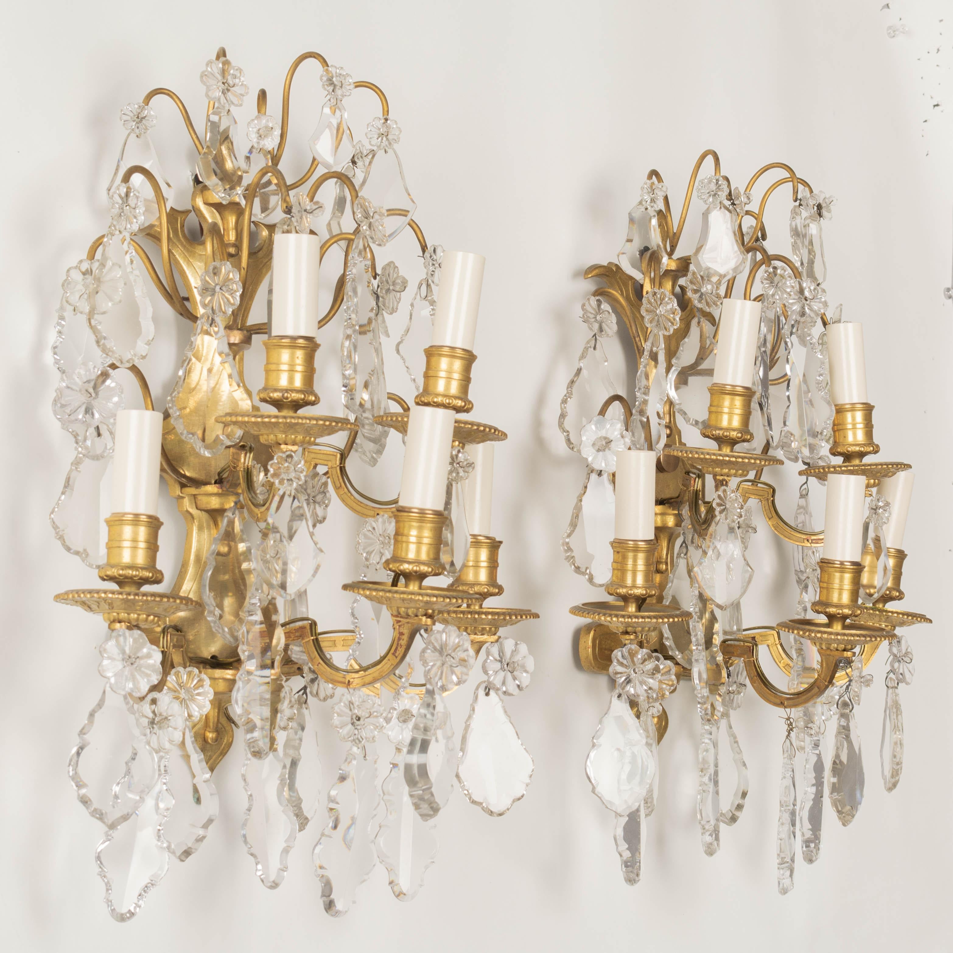 Louis XV Style French Crystal and Bronze Sconces, a Pair For Sale 1