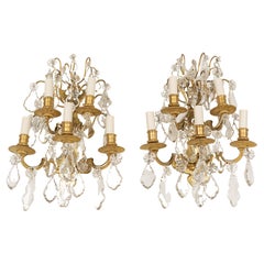 Louis XV Style French Crystal and Bronze Sconces, a Pair