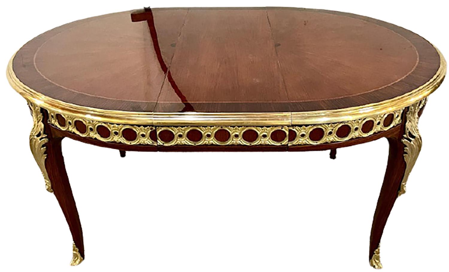 20th Century Louis XV Style French Dining Table, Bronze Mounted Starburst Top, Refinished