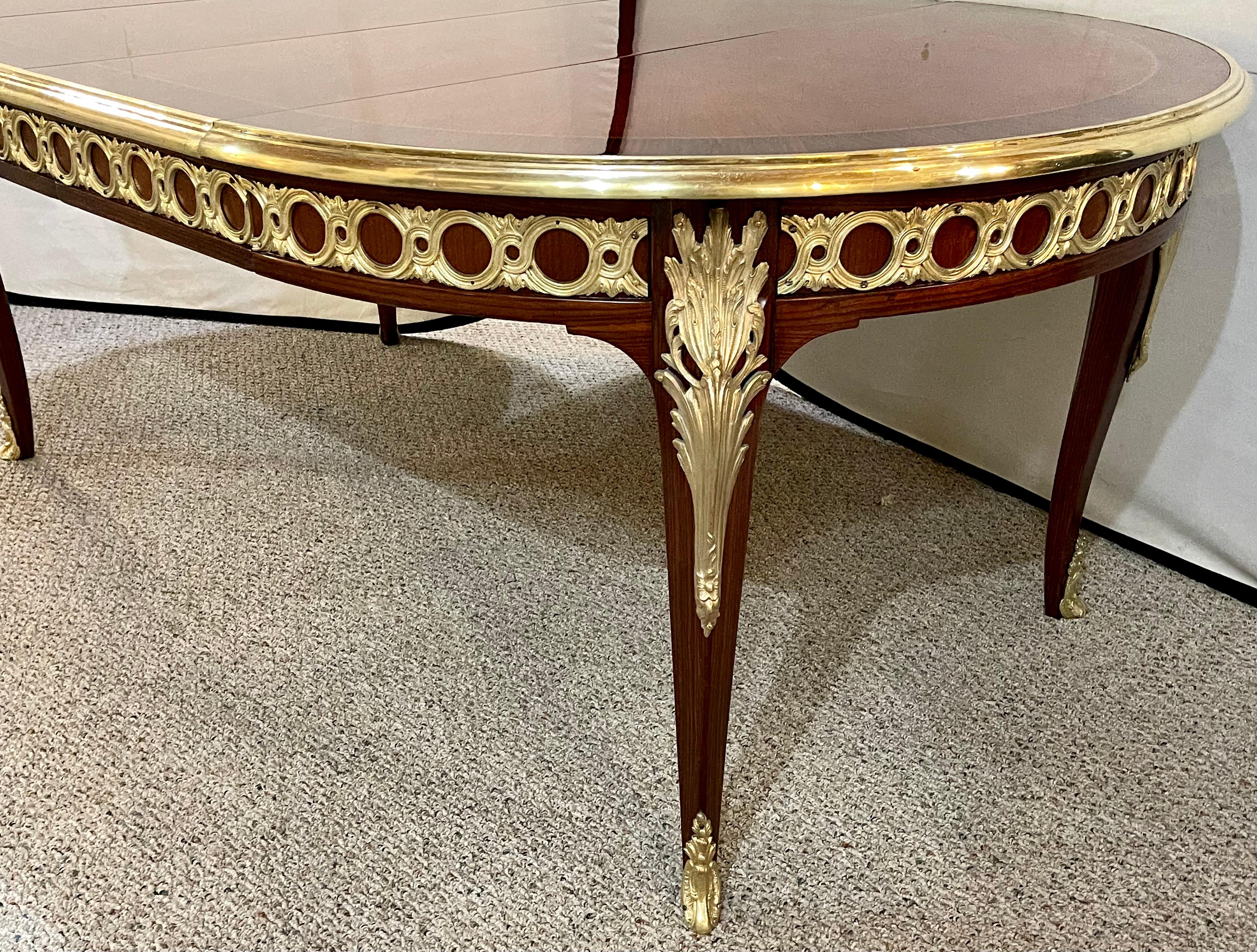 Louis XV Style French Dining Table, Bronze Mounted Starburst Top, Refinished 4