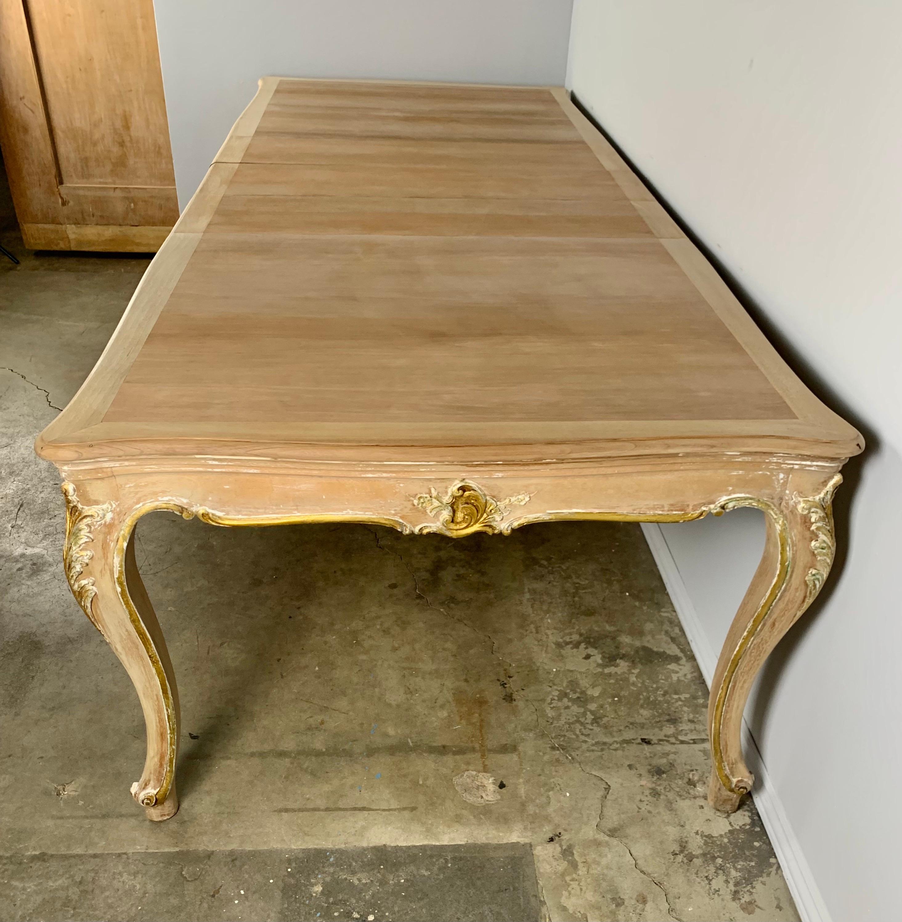 Bleached Louis XV Style French Dining Table w/ '3' Leaves