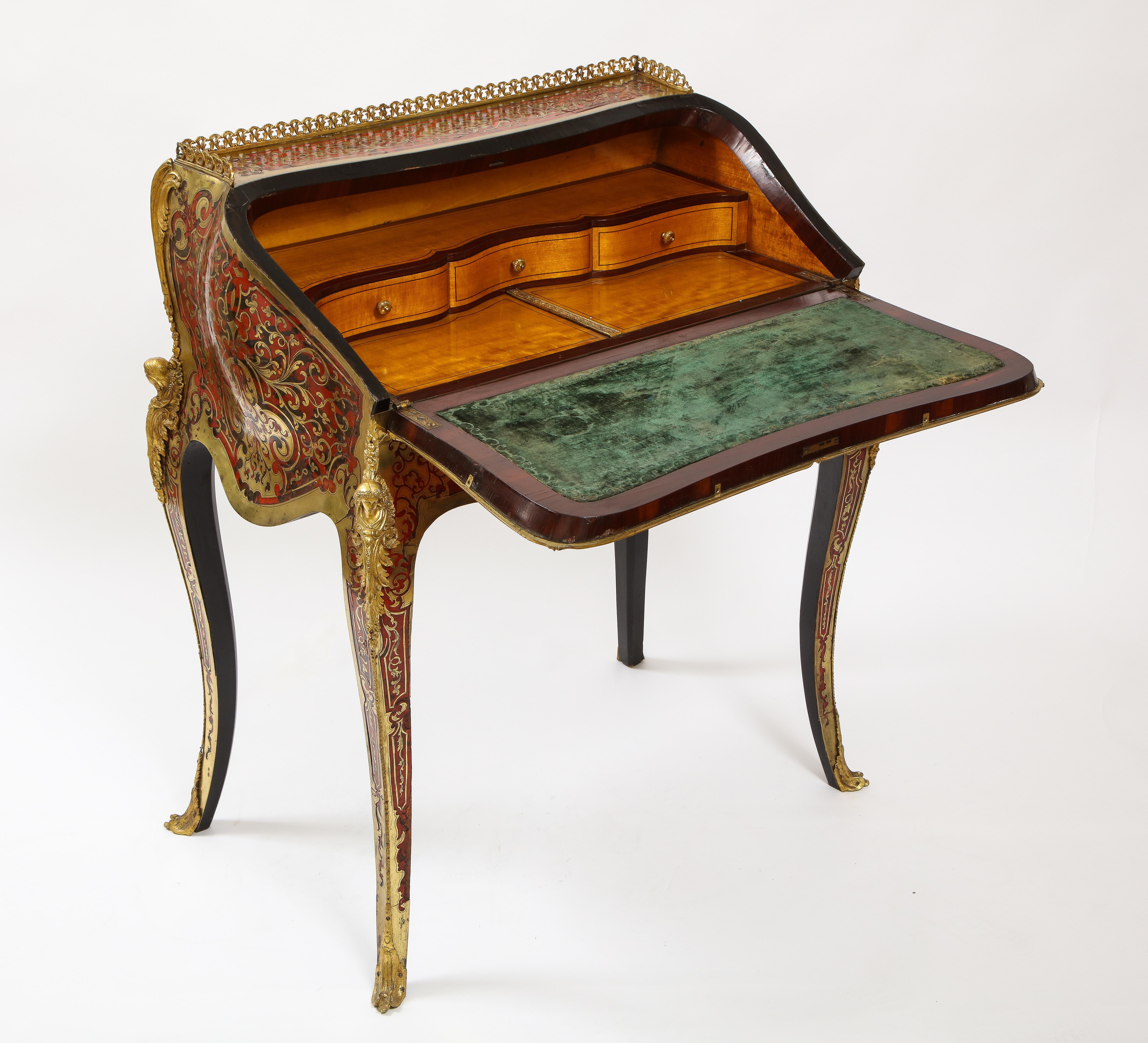 Louis XV Style Dore Bronze Mounted Boulle Marquetry Secretary Desk or Cabinet For Sale 12
