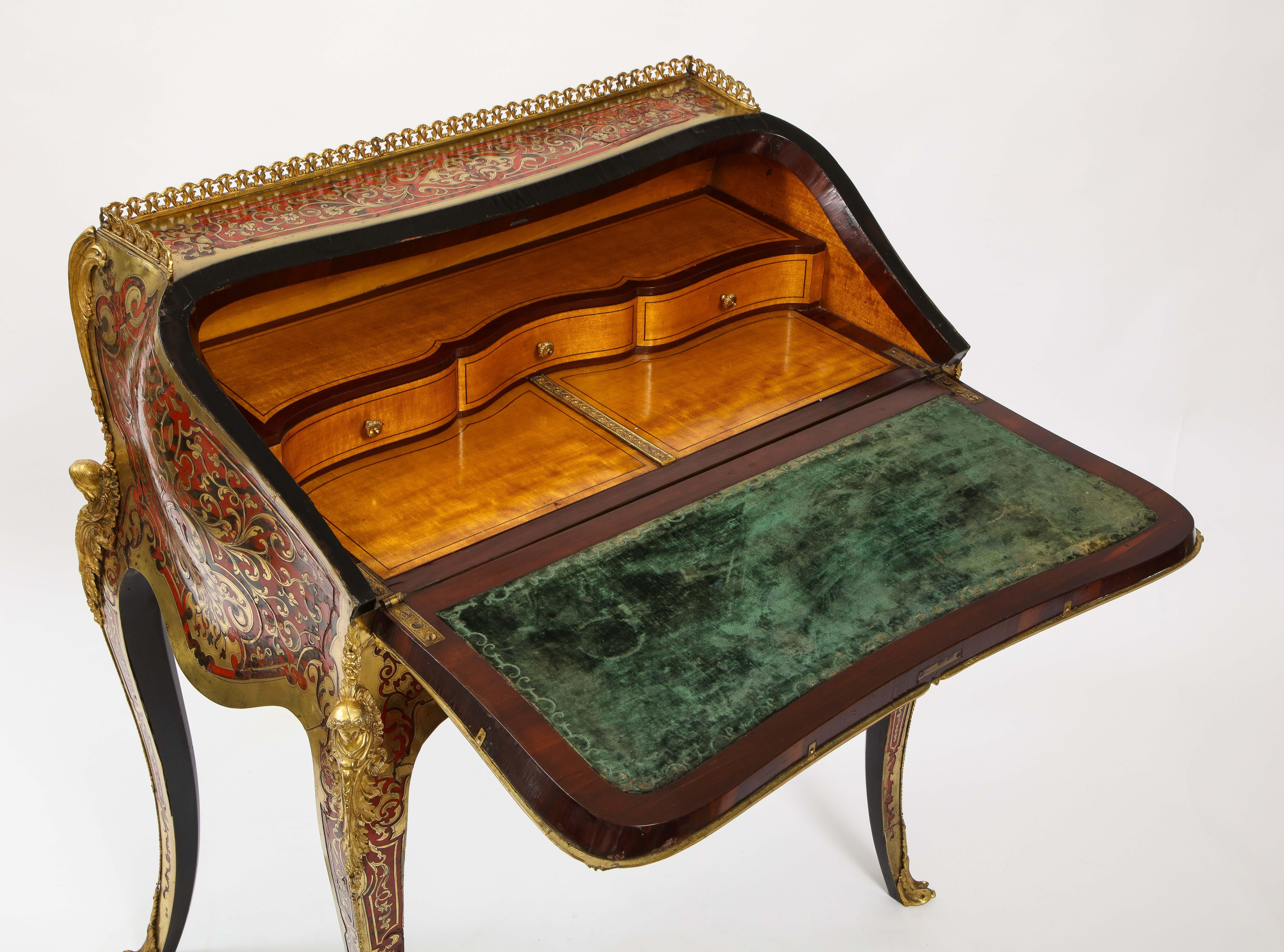 Louis XV Style Dore Bronze Mounted Boulle Marquetry Secretary Desk or Cabinet For Sale 13
