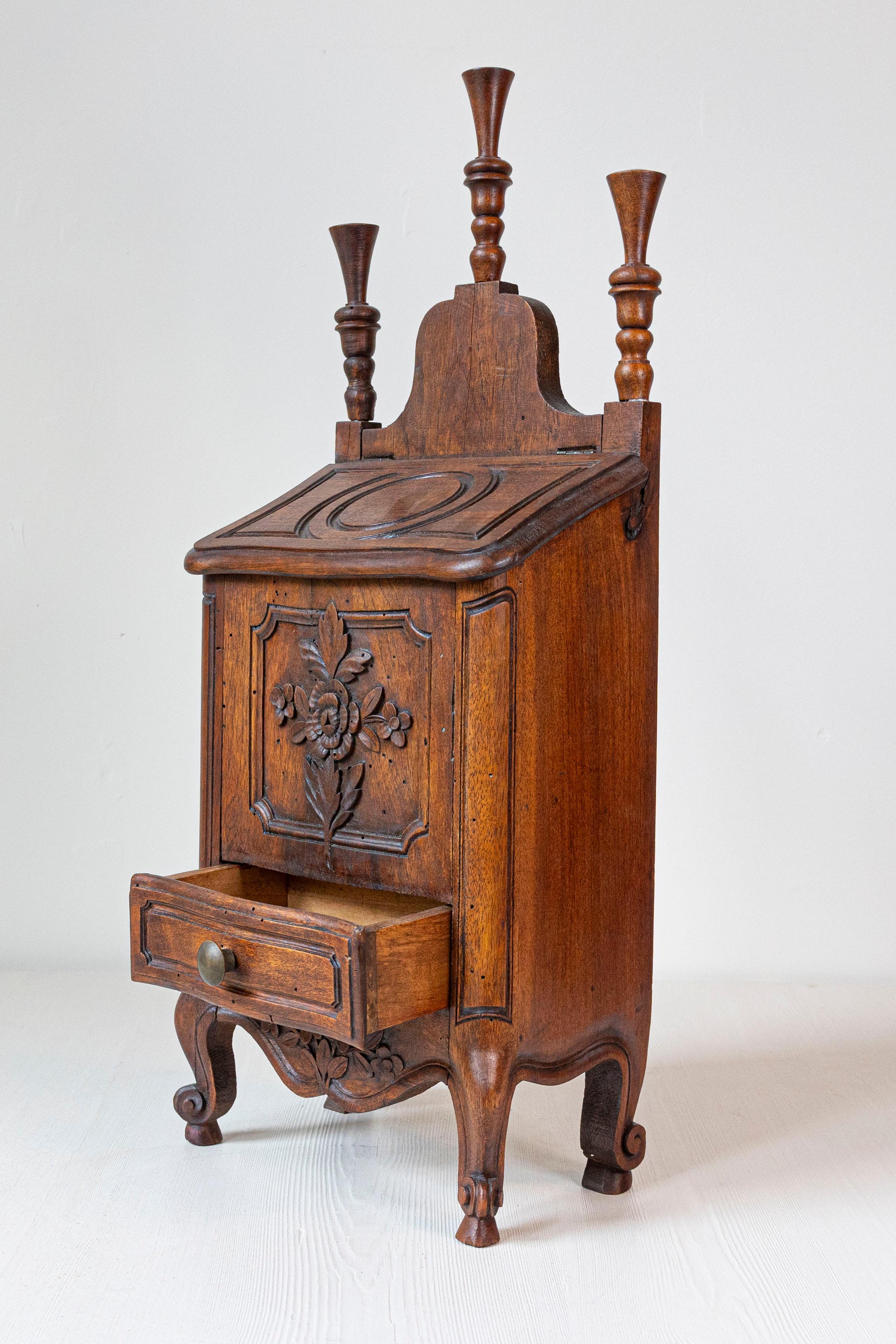 19th Century Louis XV Style French Farinerio Flour Box with Carved Floral Décor For Sale