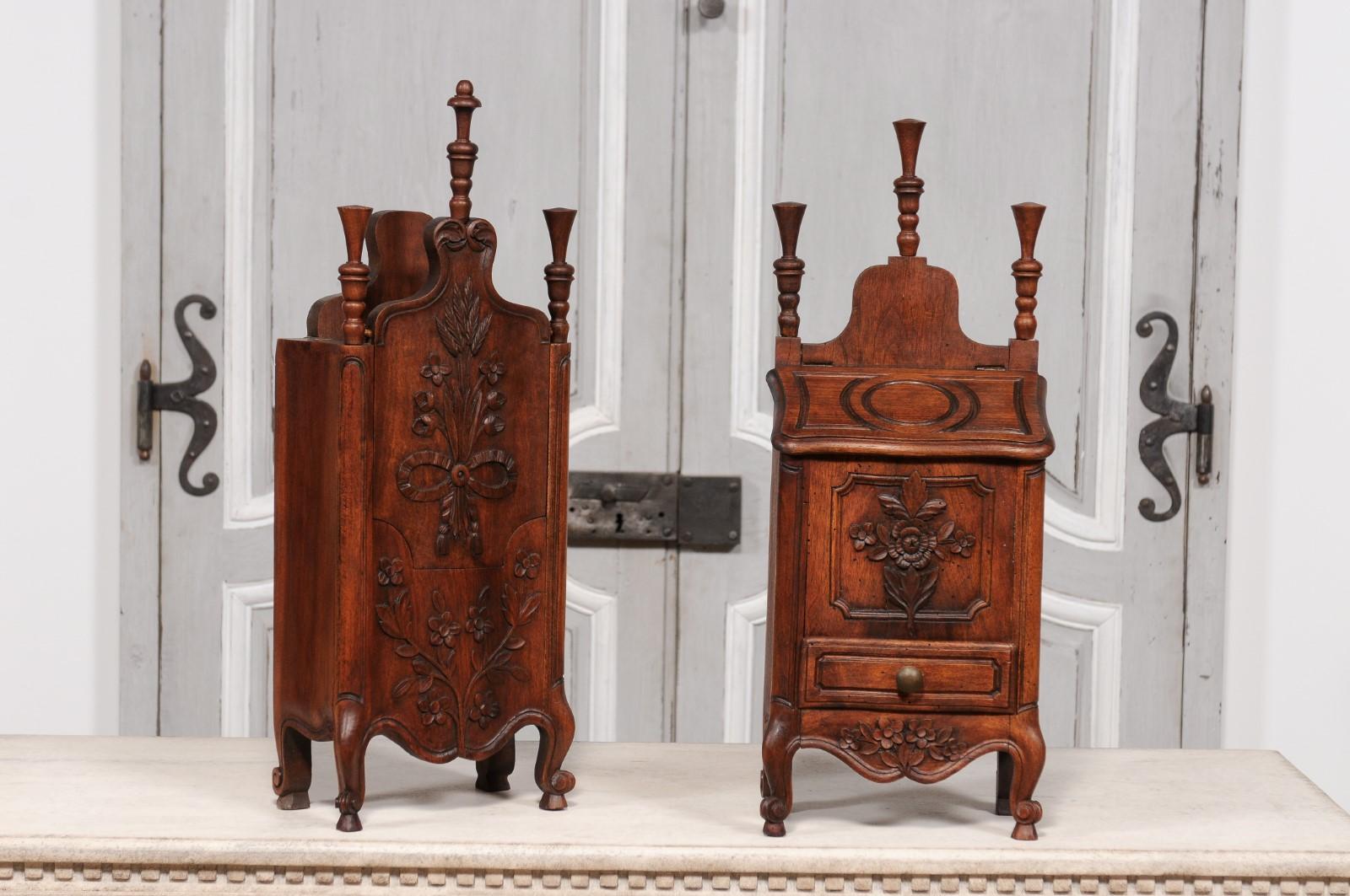 Louis XV Style French Farinerio Flour Boxes with Carved Floral Décor, Sold Each In Good Condition For Sale In Atlanta, GA