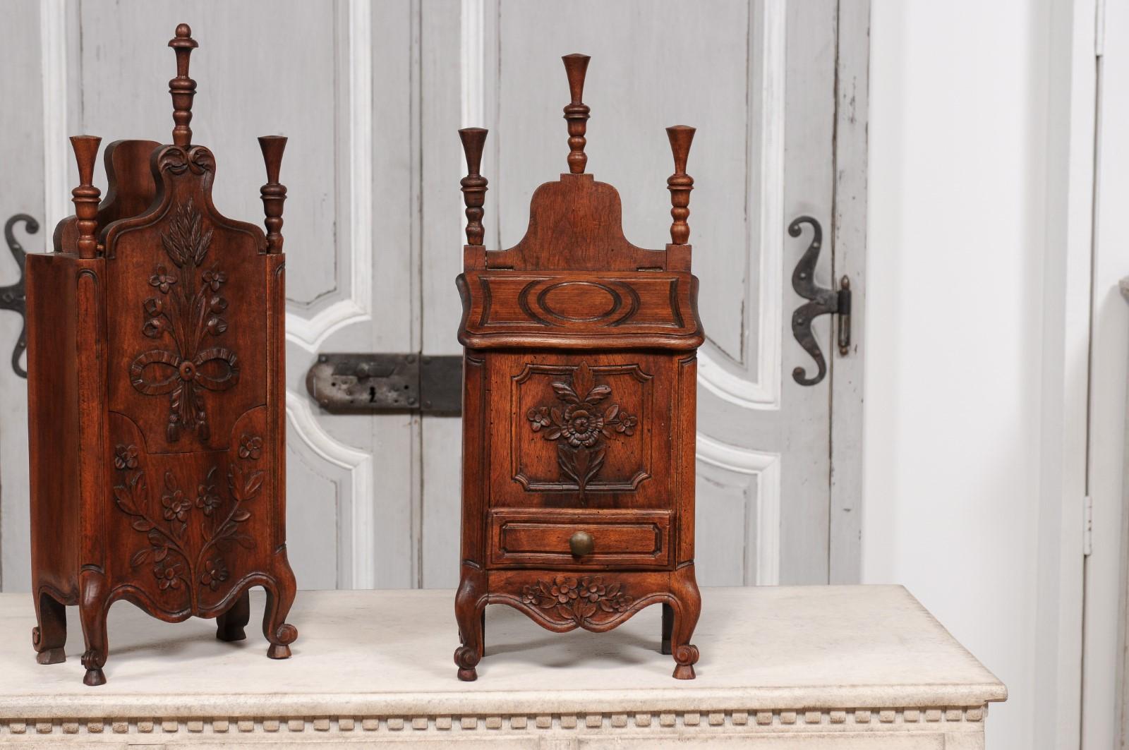 Wood Louis XV Style French Farinerio Flour Boxes with Carved Floral Décor, Sold Each For Sale