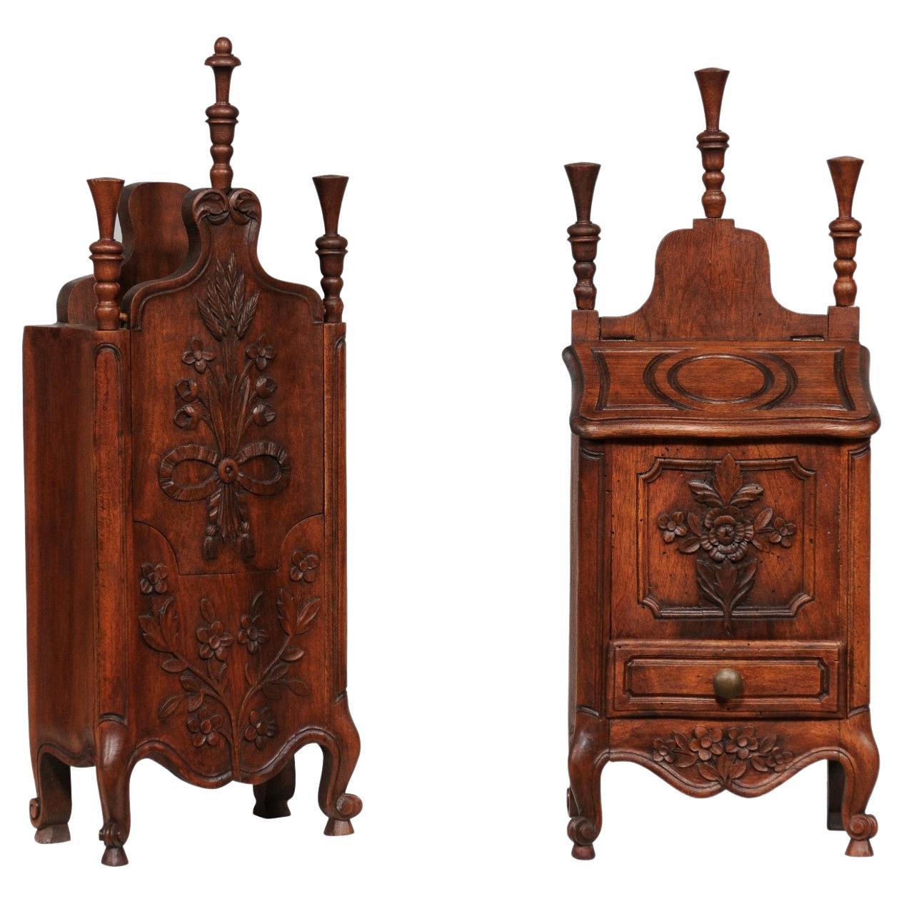 Louis XV Style French Farinerio Flour Boxes with Carved Floral Décor, Sold Each For Sale