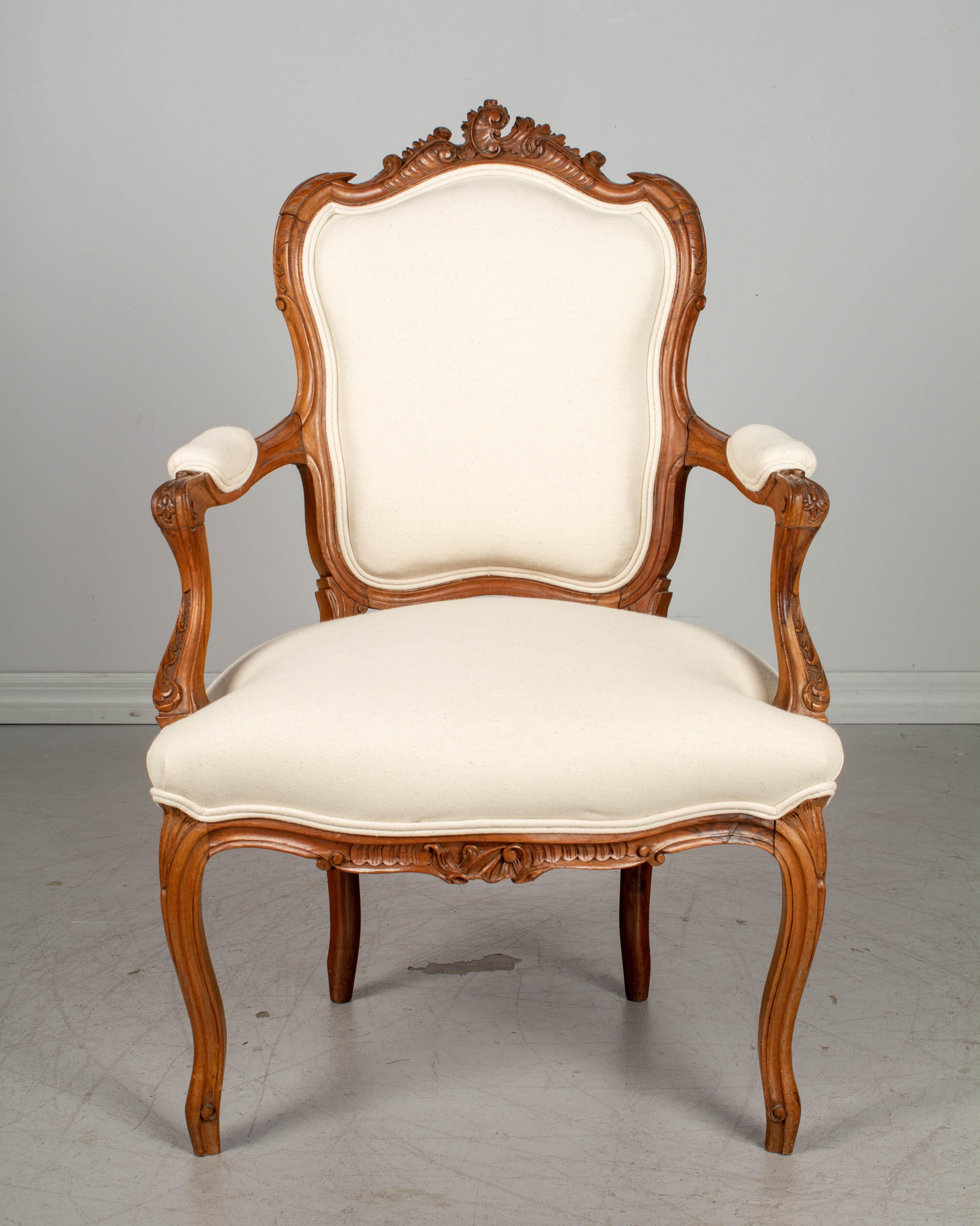 Hand-Crafted Louis XV Style French Fauteuil Armchair