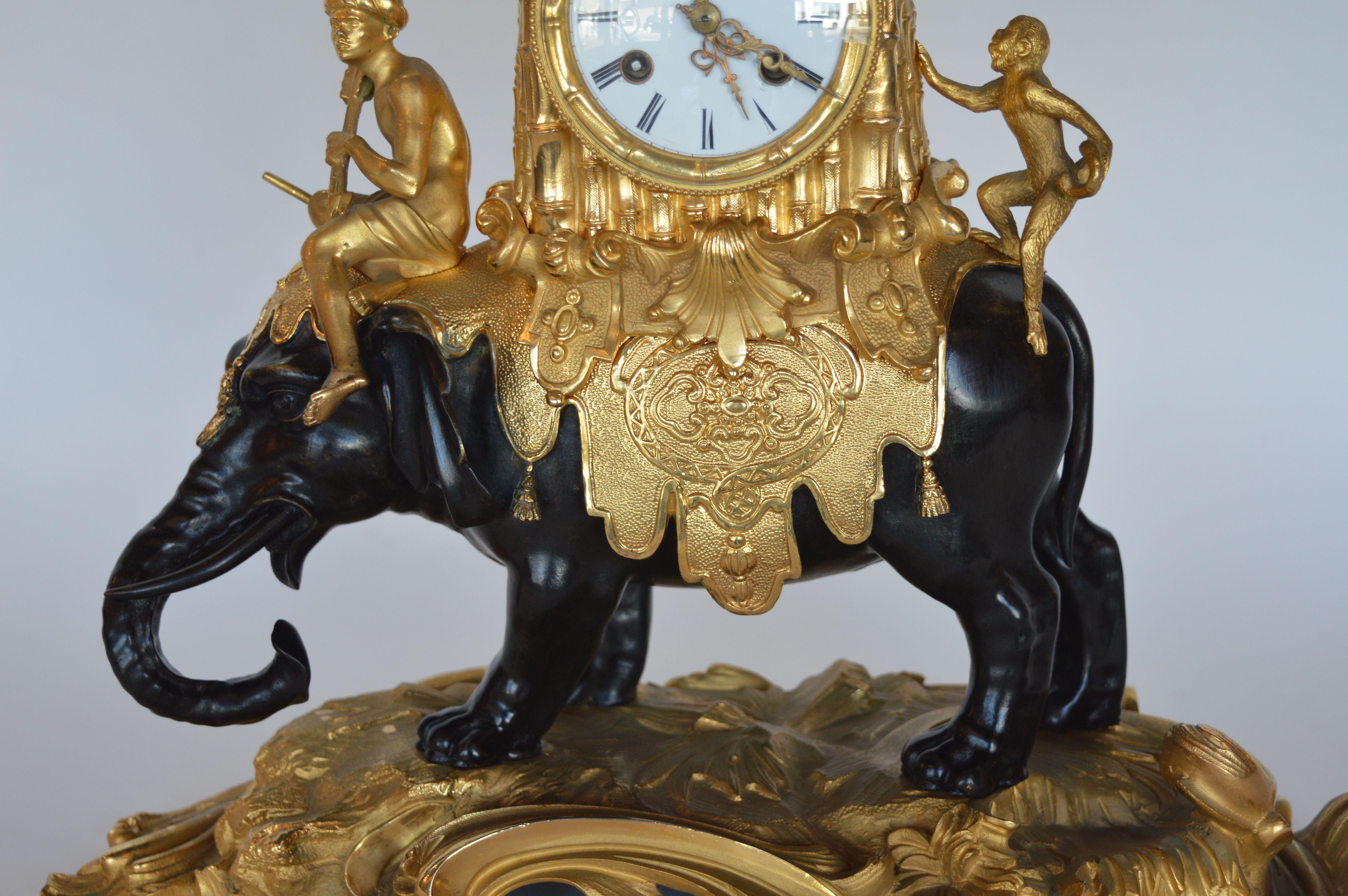 19th Century Louis XV Style French Gilt Bronze Elephant Clock Signed by Barreau F de Bronzes For Sale