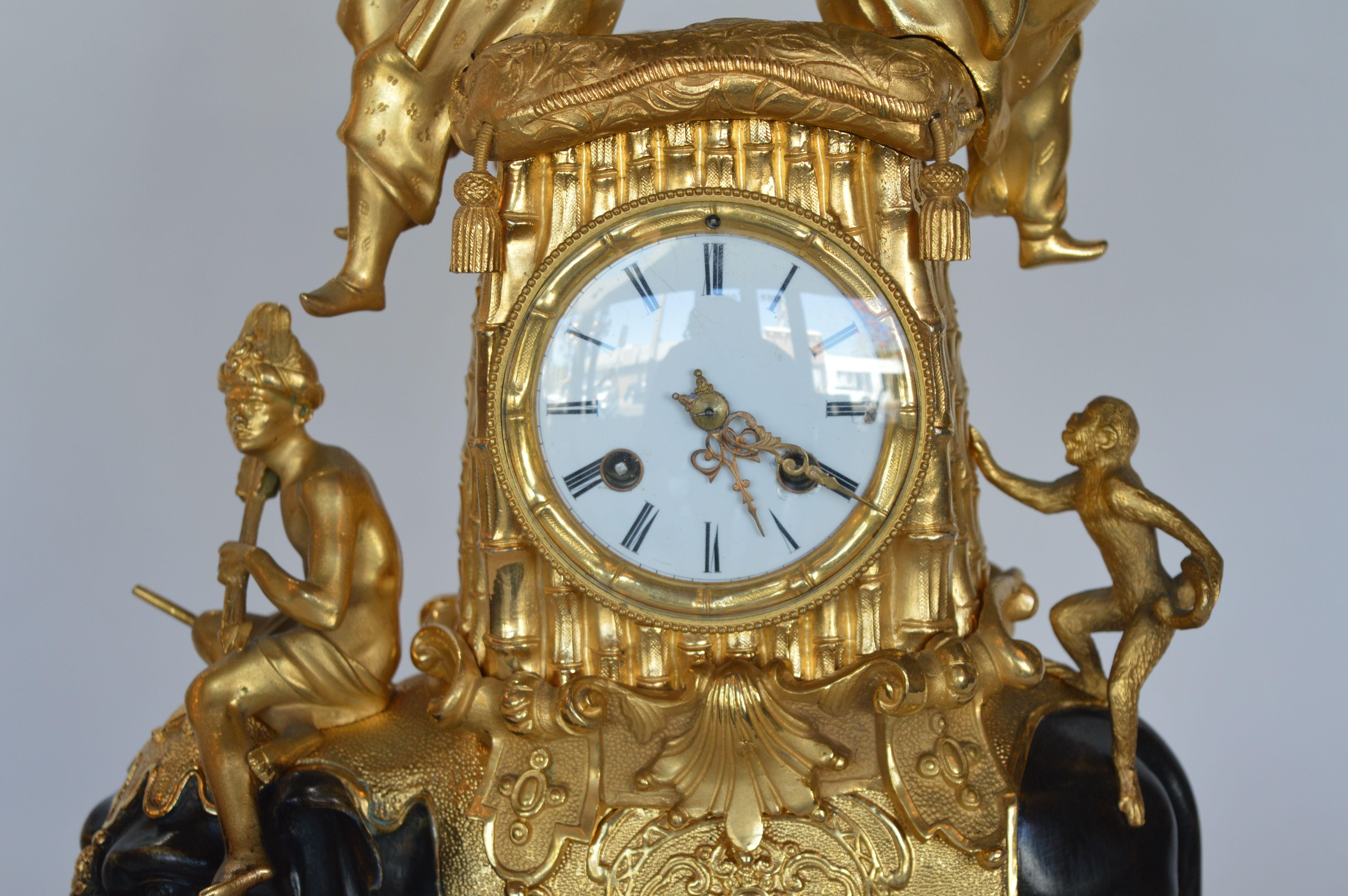 Louis XV Style French Gilt Bronze Elephant Clock Signed by Barreau F de Bronzes For Sale 2