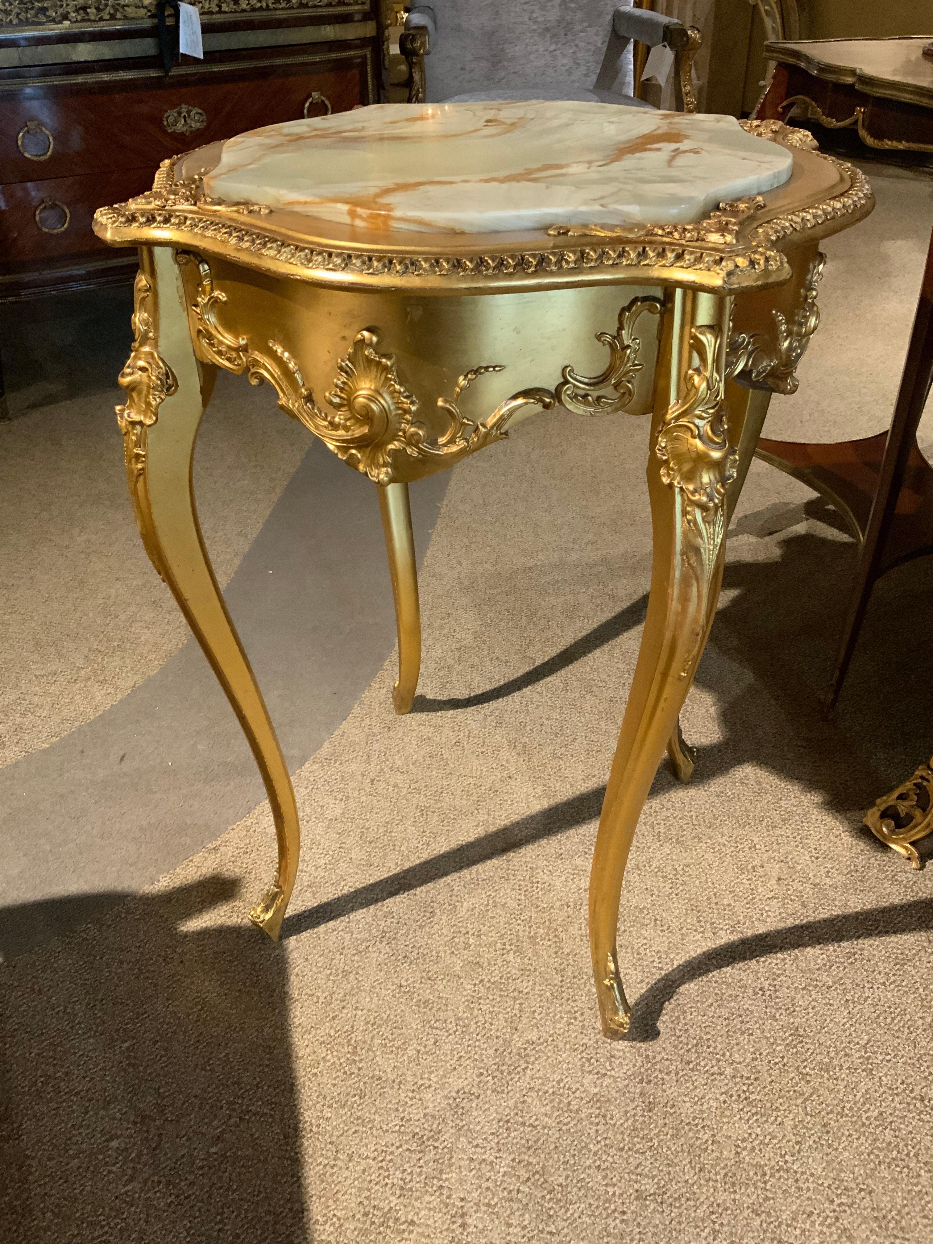 Louis XV-Style French giltwood occasional table/pedestal with alabaster top For Sale 5