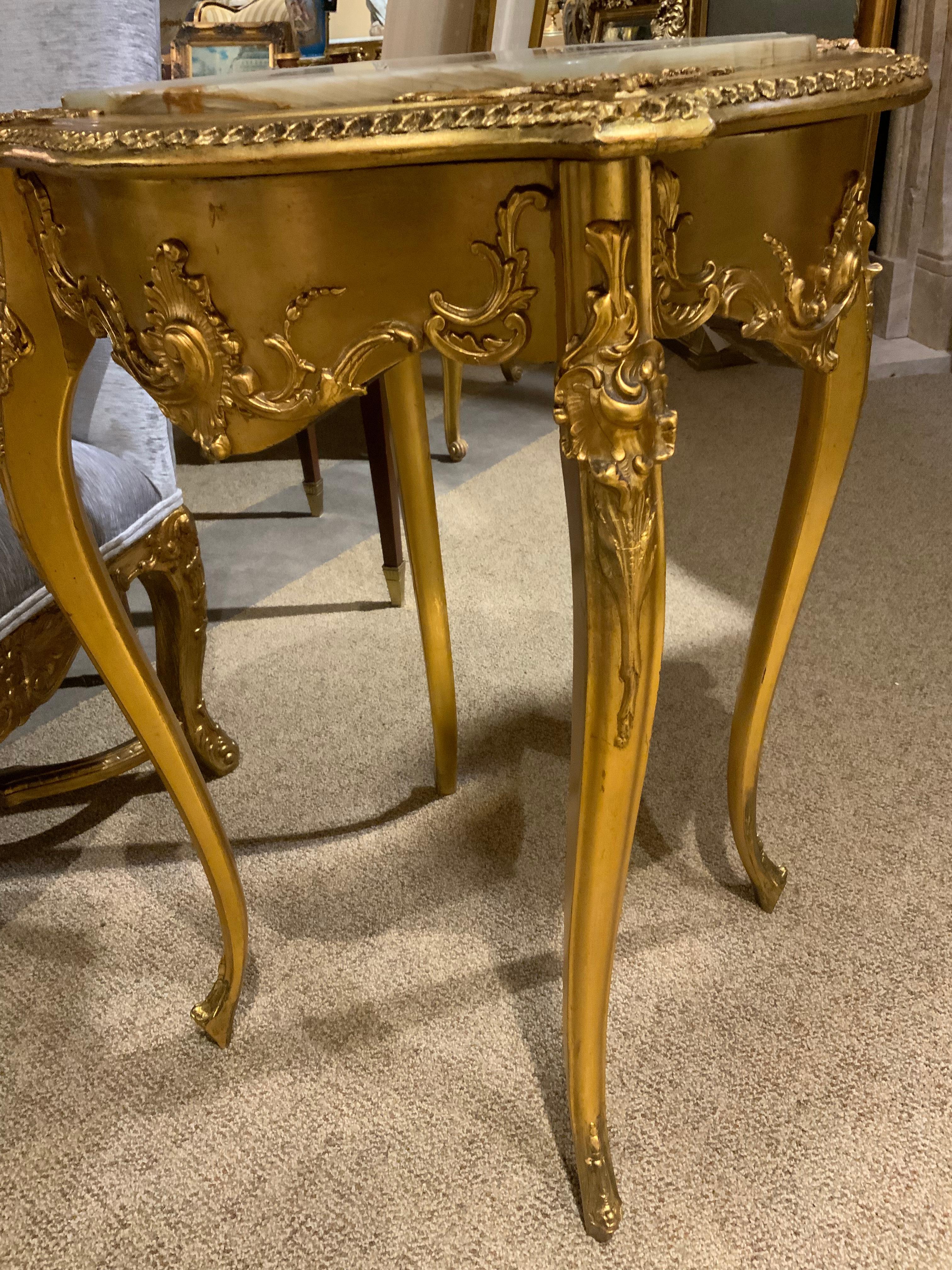 Giltwood Louis XV-Style French giltwood occasional table/pedestal with alabaster top For Sale