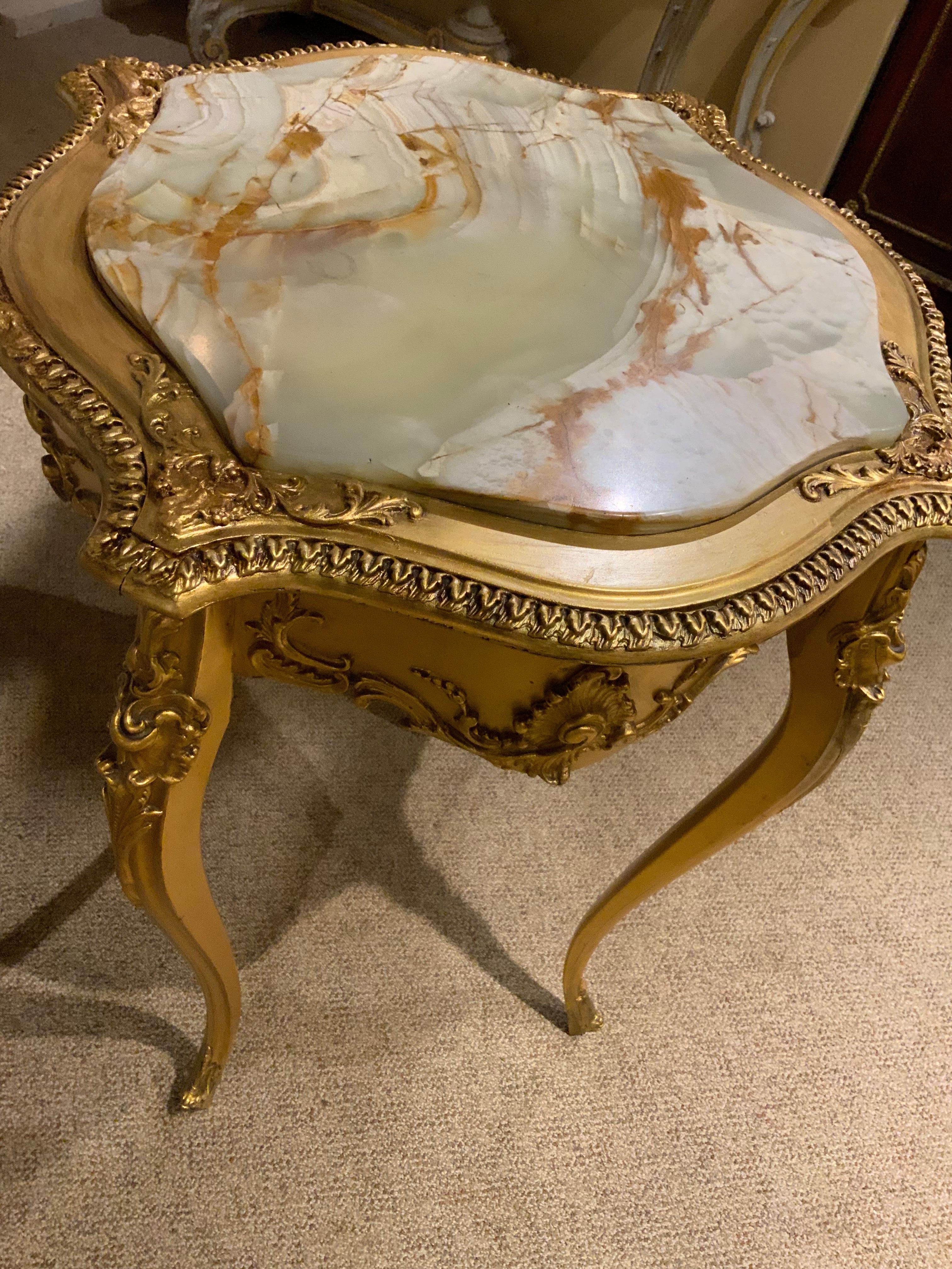 Louis XV-Style French giltwood occasional table/pedestal with alabaster top For Sale 1