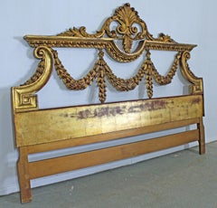 Louis XV Style French Gold Gilt Carved Fleur-De-Lis King Size Headboard