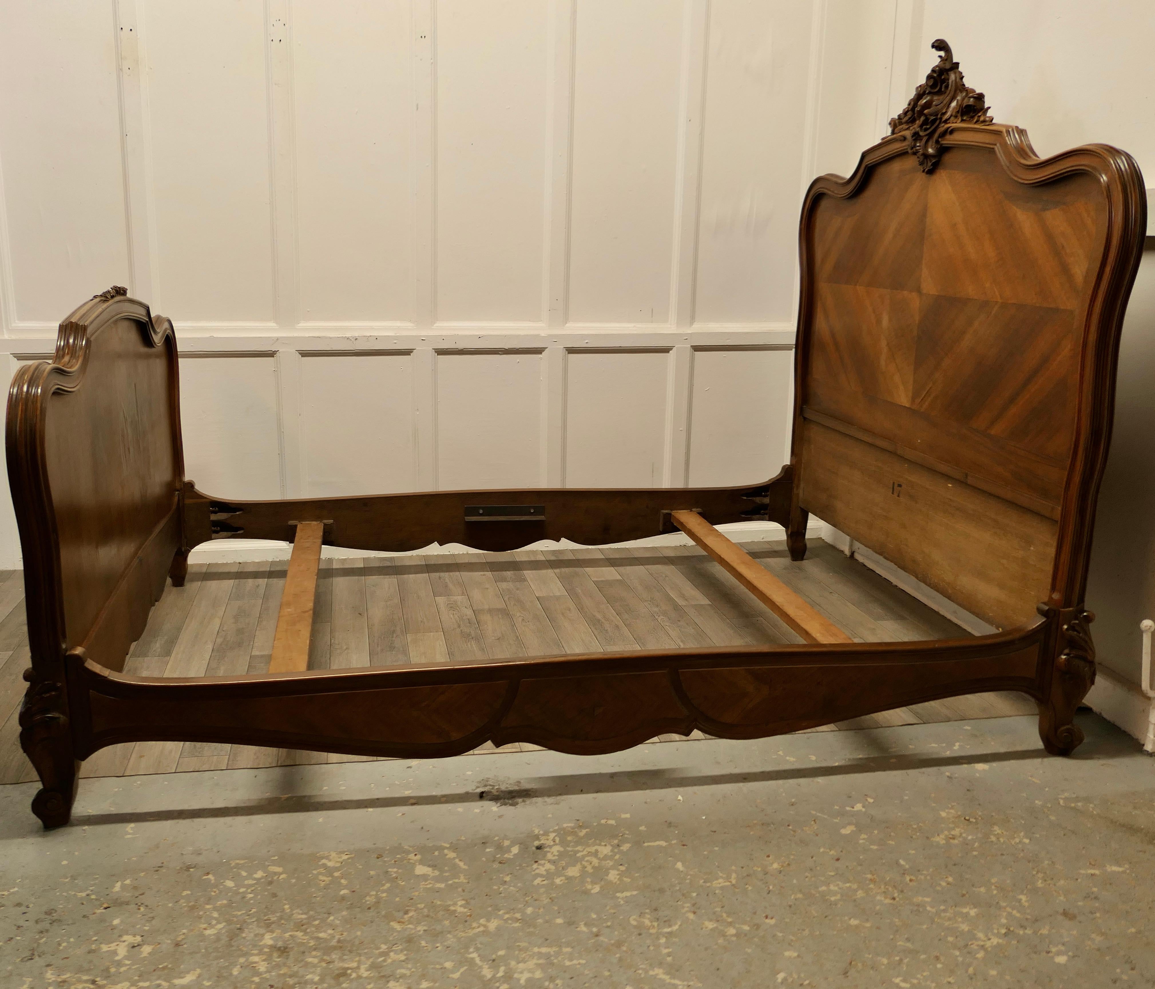 French Provincial Louis XV Style French Golden Walnut Bed