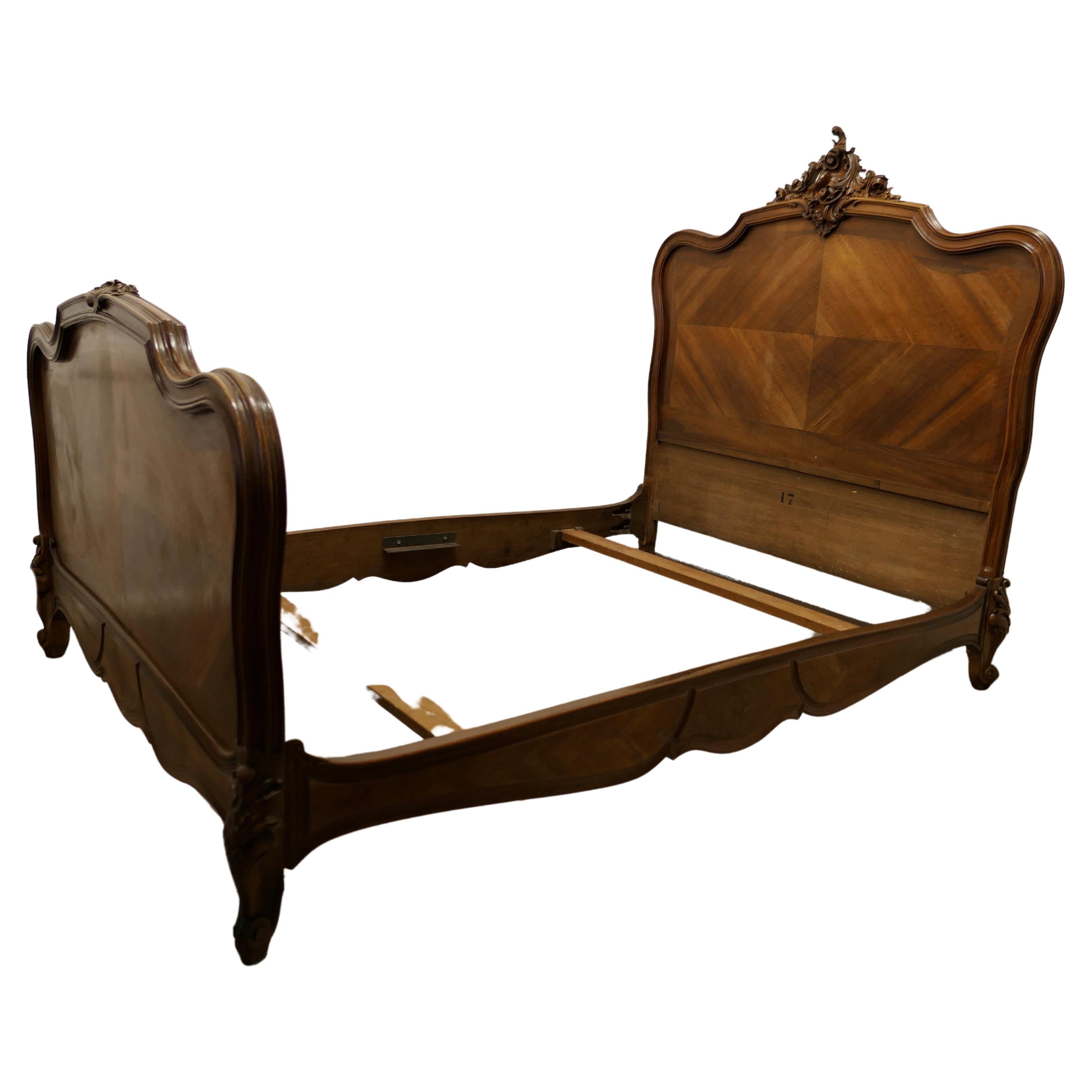 Louis XV Style French Golden Walnut Bed