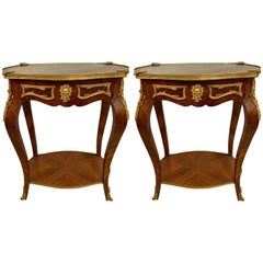 Louis XV Style French Marble Top End, Pedestal or Night Tables, a Pair