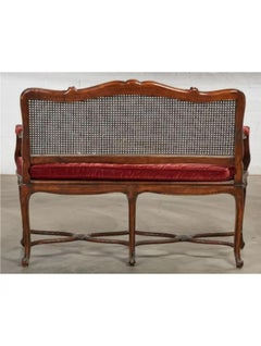Louis XV Style French Provincial Carved Walnut & Cane Seat Settee