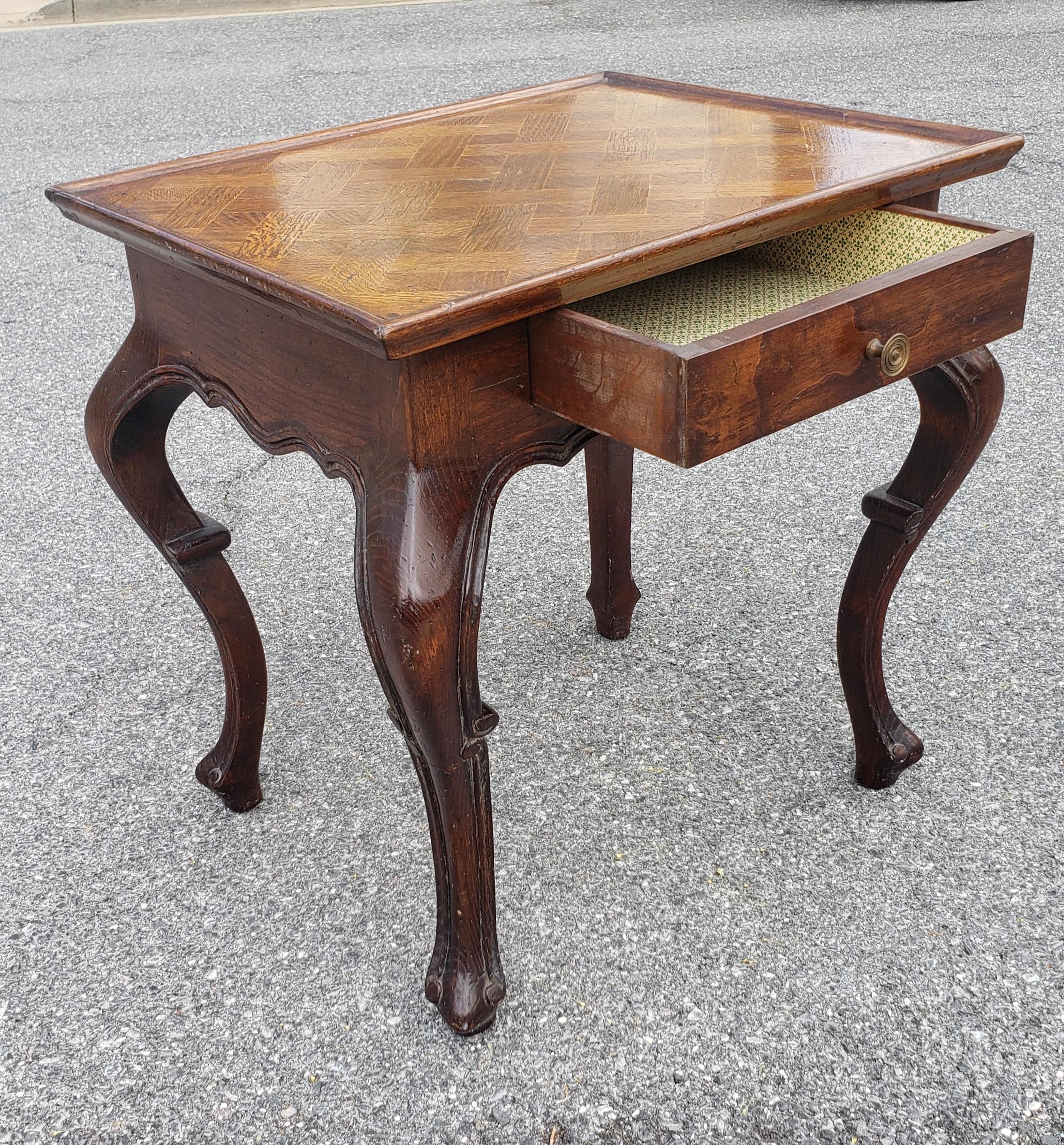 Marquetry Louis XV Style French Provincial Parquet Walnut Side Table For Sale