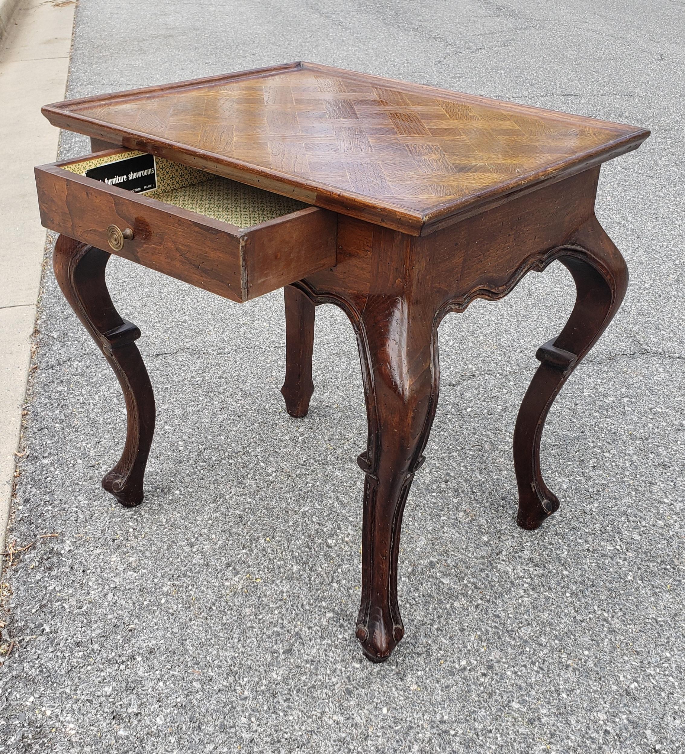 Louis XV Style French Provincial Parquet Walnut Side Table In Good Condition For Sale In Germantown, MD